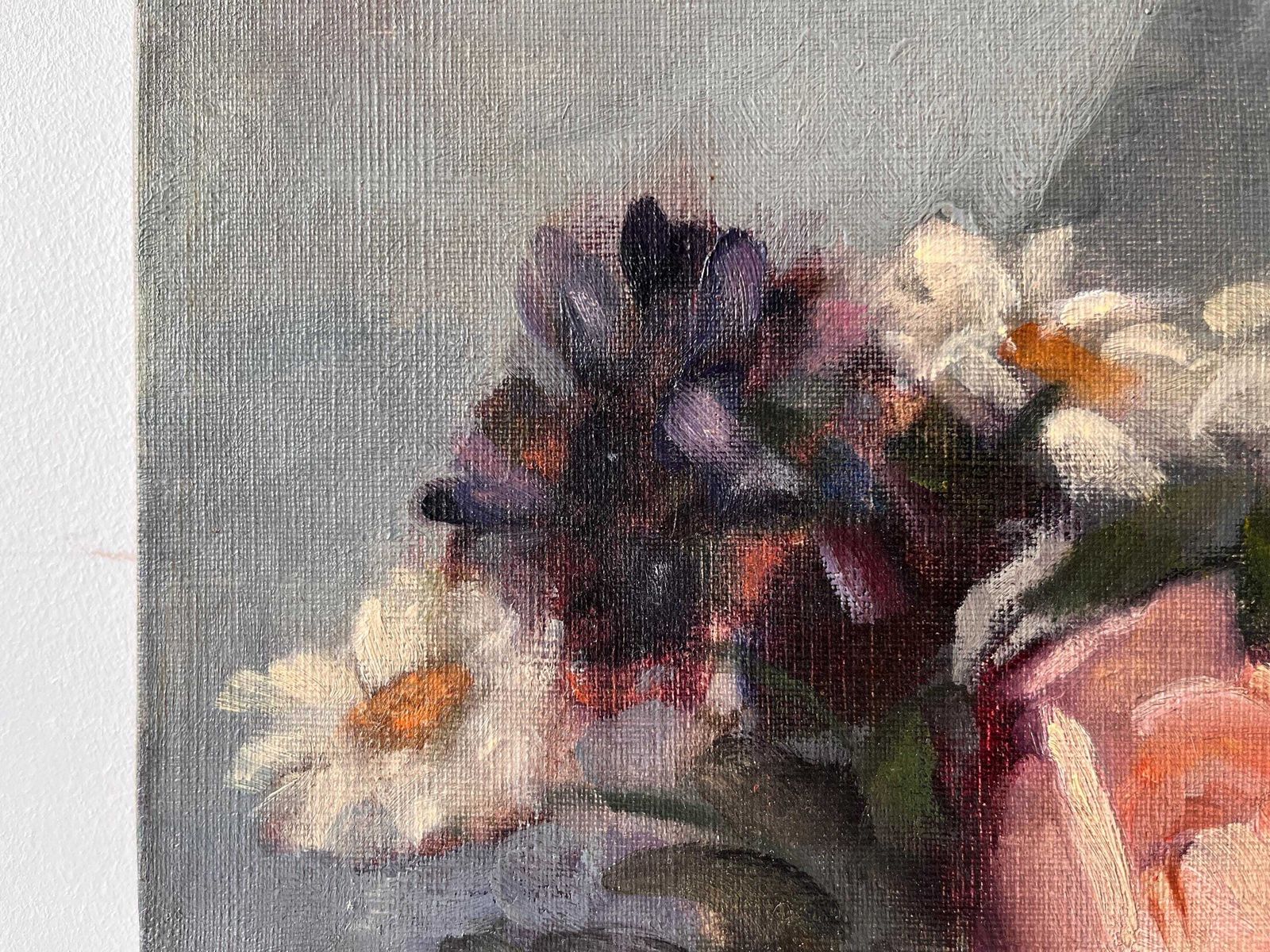 Nature morte française d'époque, bouquet de roses, huile sur toile, années 1930 photo vintage