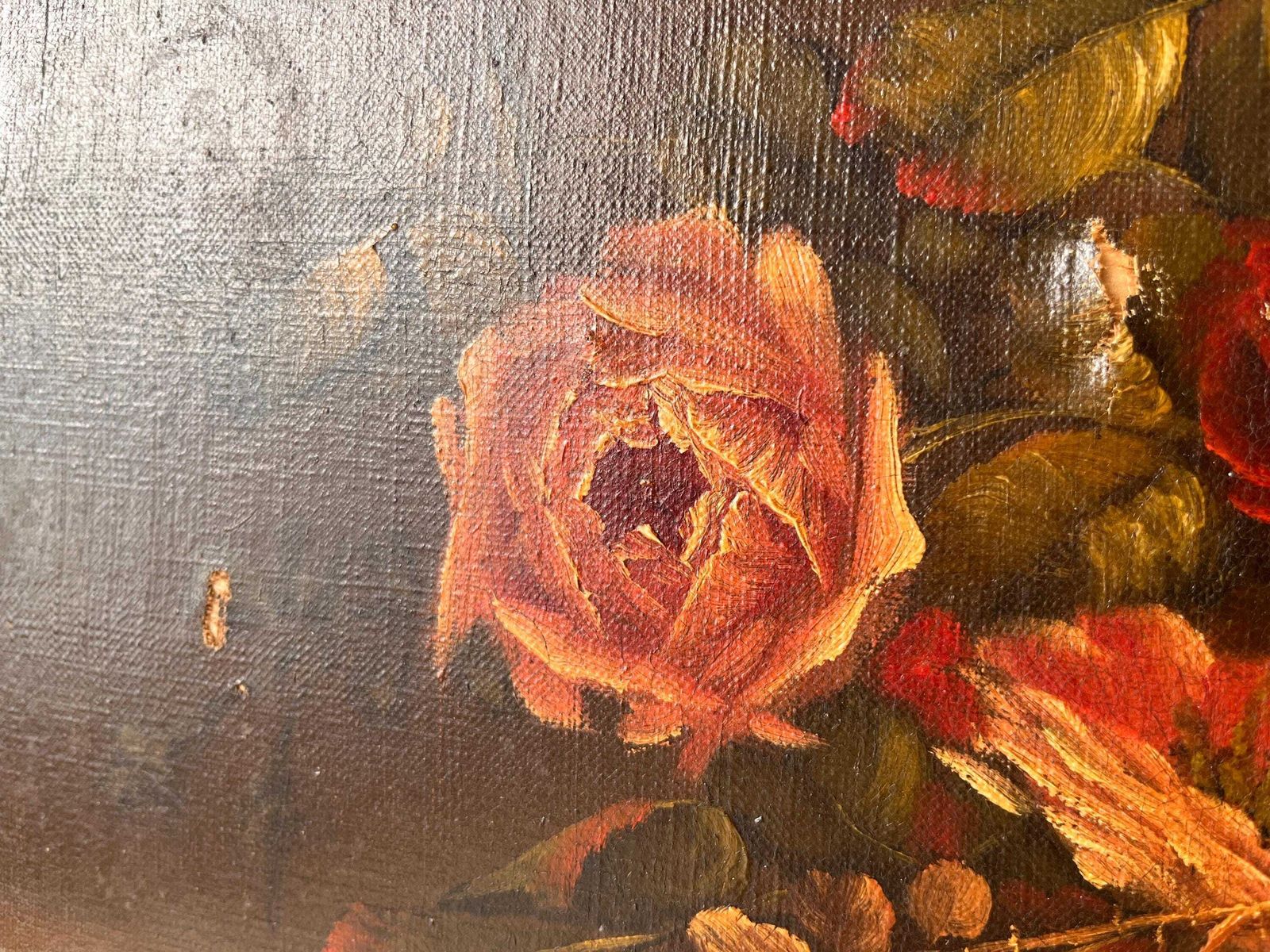 Nature morte aux roses, huile sur toile d'époque, peinture de fleurs, années 1900 photo vinterior