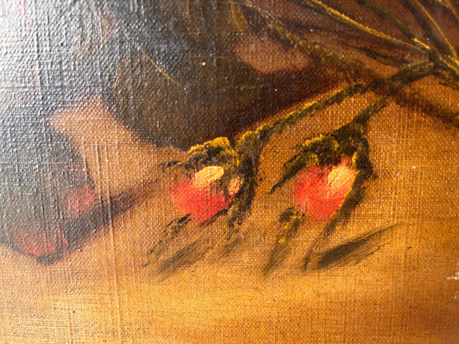 460.0 Nature morte aux roses, huile sur toile d'époque, peinture de fleurs, années 1900 photo