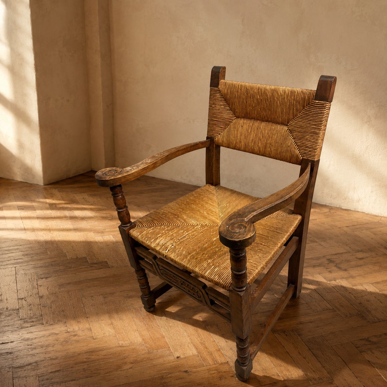 Rustieke gevlochten houten fauteuil, jaren 1960–1970 photo furniture
