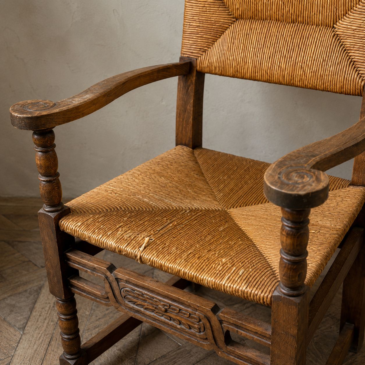 Rustieke gevlochten houten fauteuil, jaren 1960–1970 photo Meubels