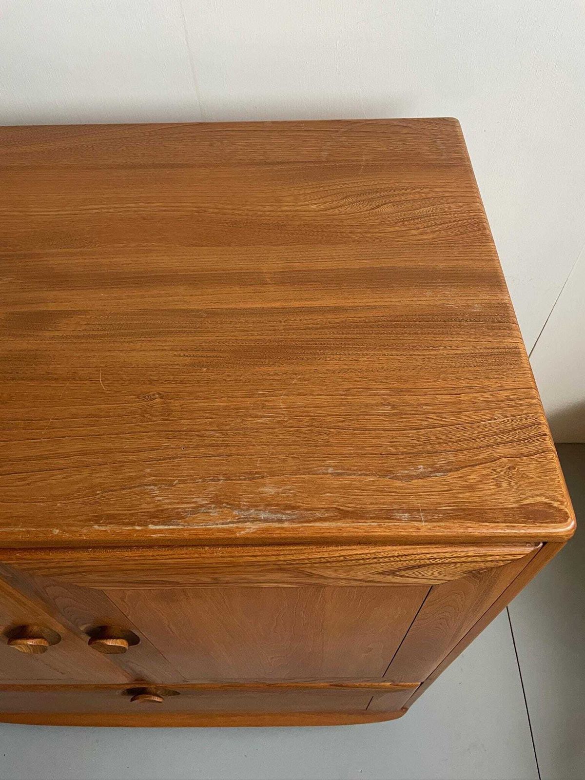 photo for sale Vintage Ercol 845 Tv Media Elm Cabinet Storage Stand With Pocket Doors