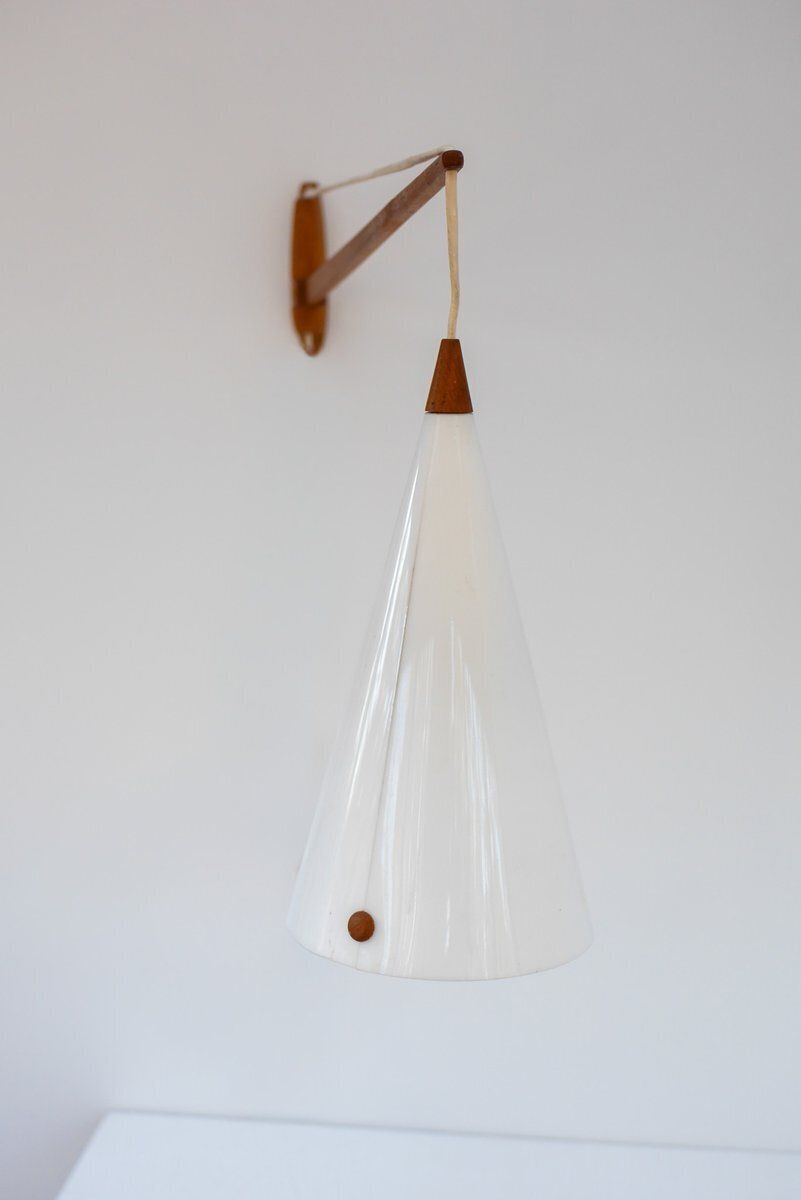 Mid Century Swedish Wall Lamp In Teak By Uno And östen Kristiansson For Luxus, 1960s photo Lighting