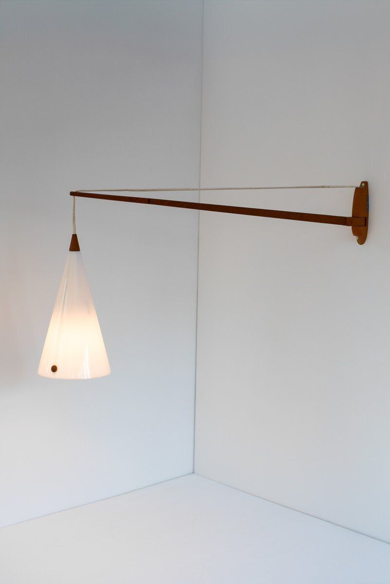 photo for sale Mid Century Swedish Wall Lamp In Teak By Uno And östen Kristiansson For Luxus, 1960s
