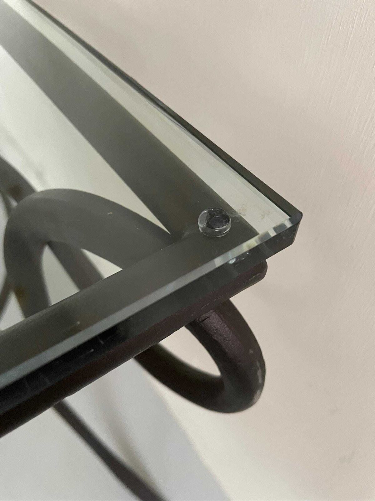 photo furniture Stunning Large Wrought Iron Curly Console Table With Glass Top Postmodern
