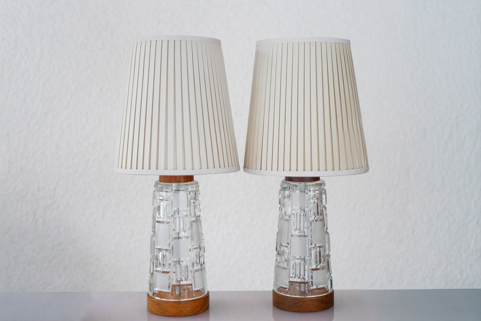 photo furniture Mid Century Modern Scandinavian Teak And Glass Table Lamps, Set Of 2