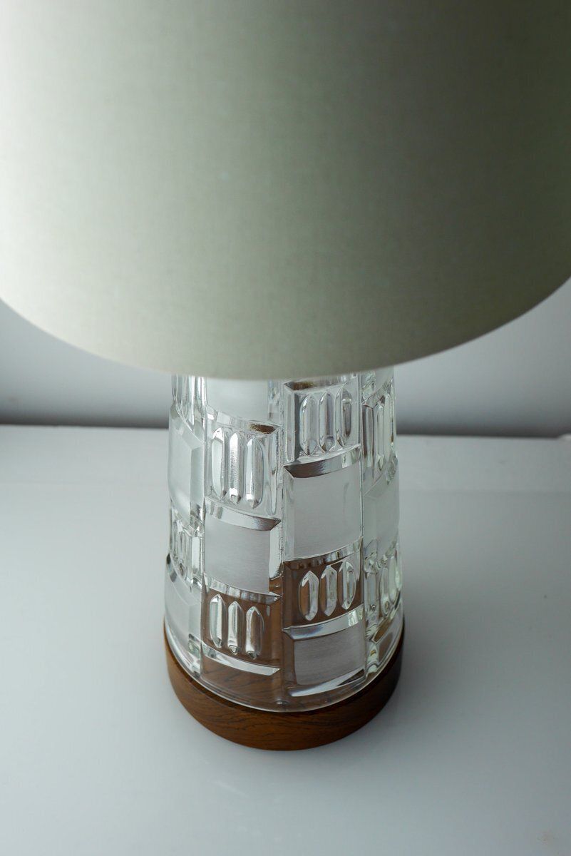 photo for sale Mid-Century Modern Scandinavian tafellamp van teakhout en glas, set van 2