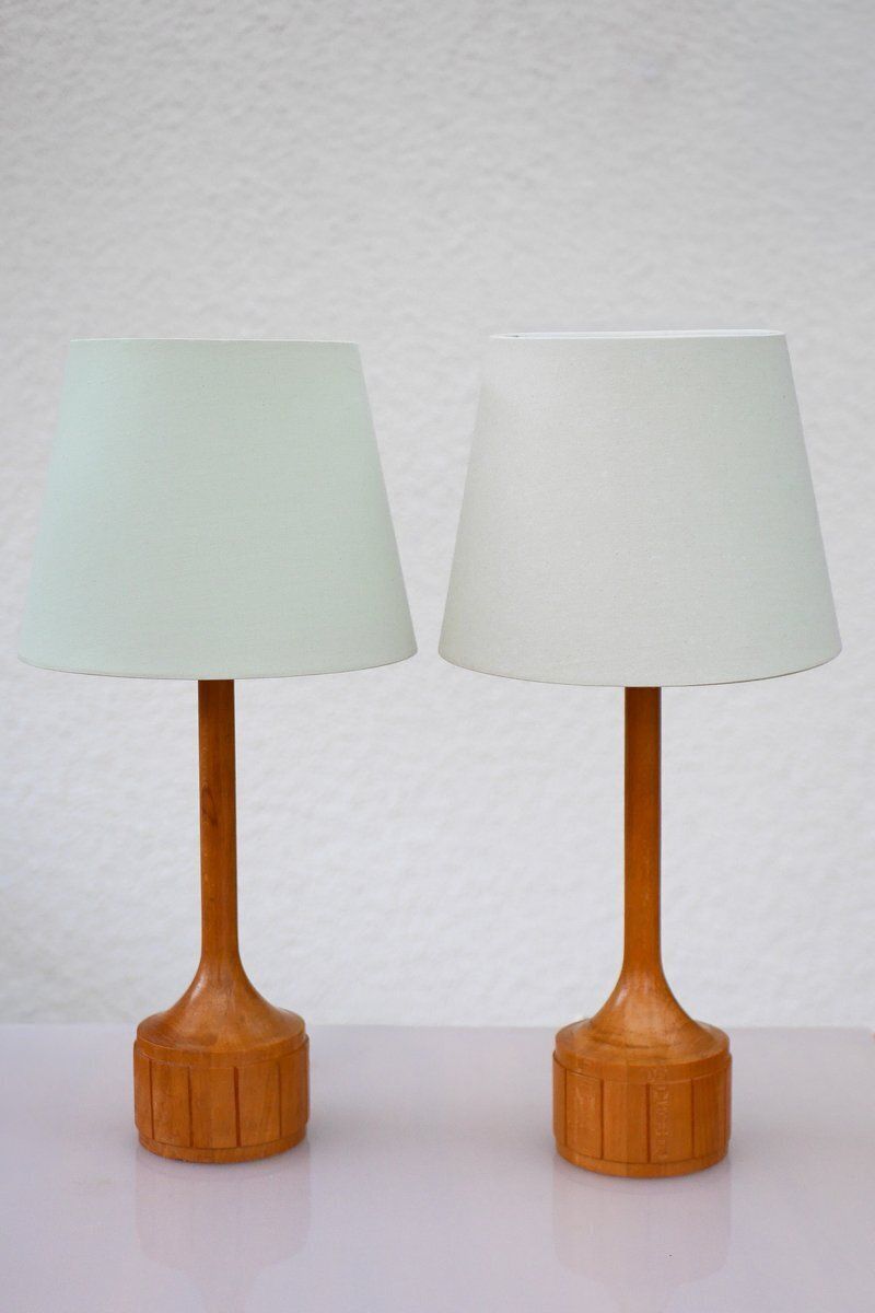 photo furniture Scandinavian Oak Table Lamps From Elpe, Set Of 2
