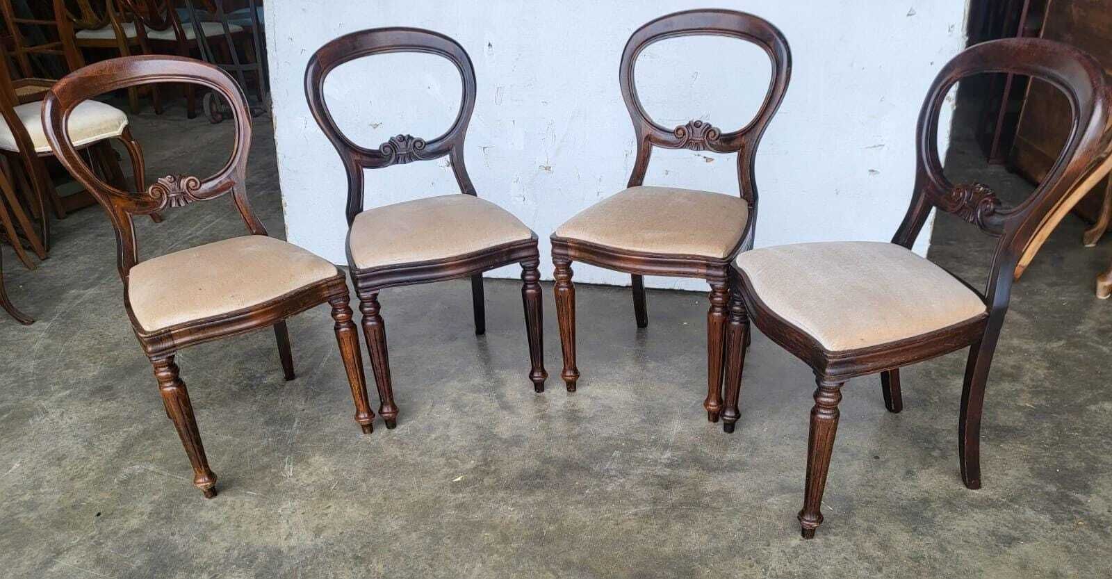 Antique Repro 4 Balloon Back Dining Chairs Cream