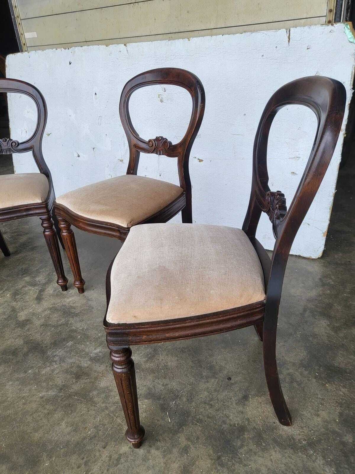Antique Repro 4 Balloon Back Dining Chairs Cream photo vintage