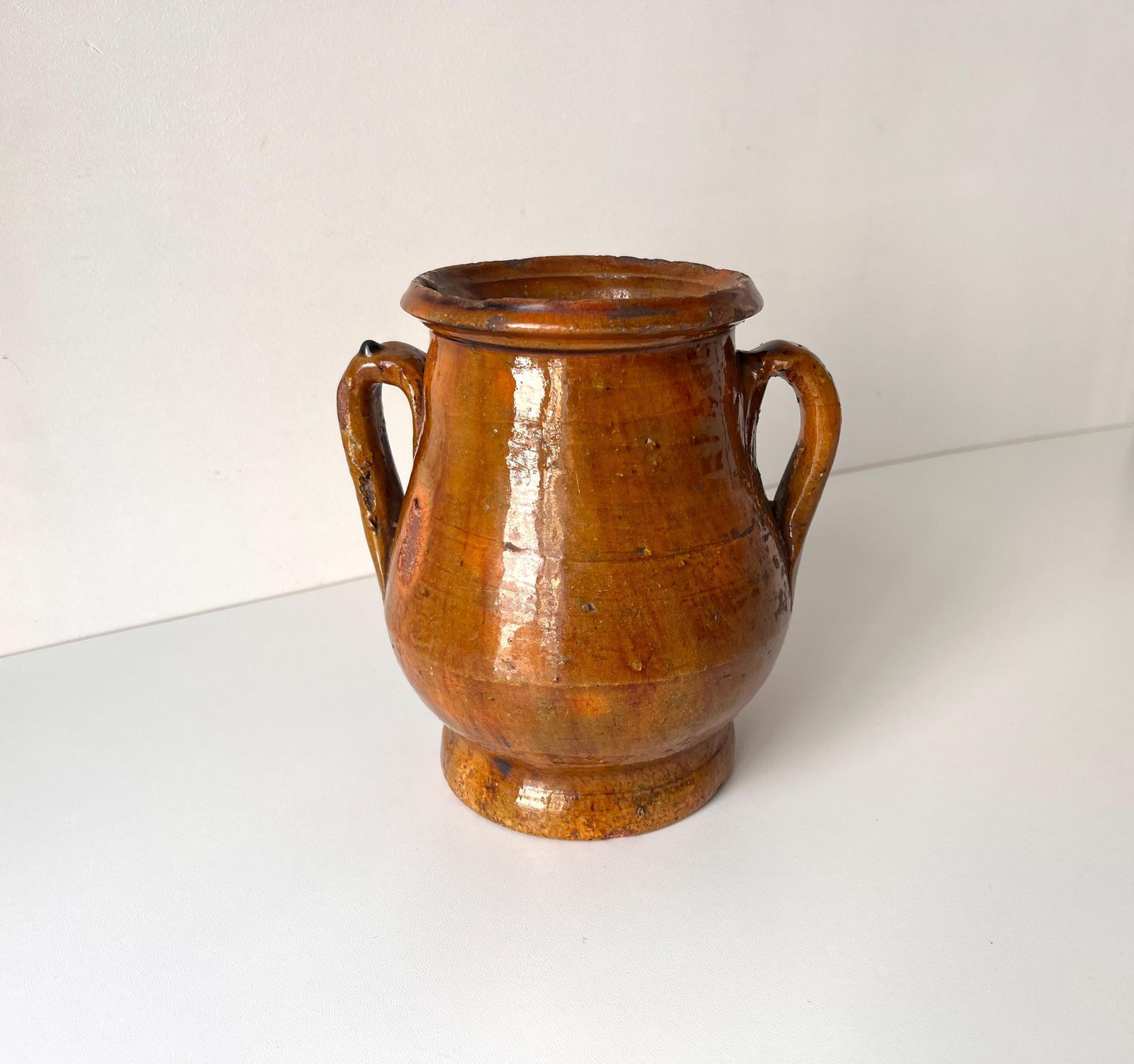 Antique French Terracotta Confit Pot, 19th Glazed Food Jar, Kitchen Decor photo for sale