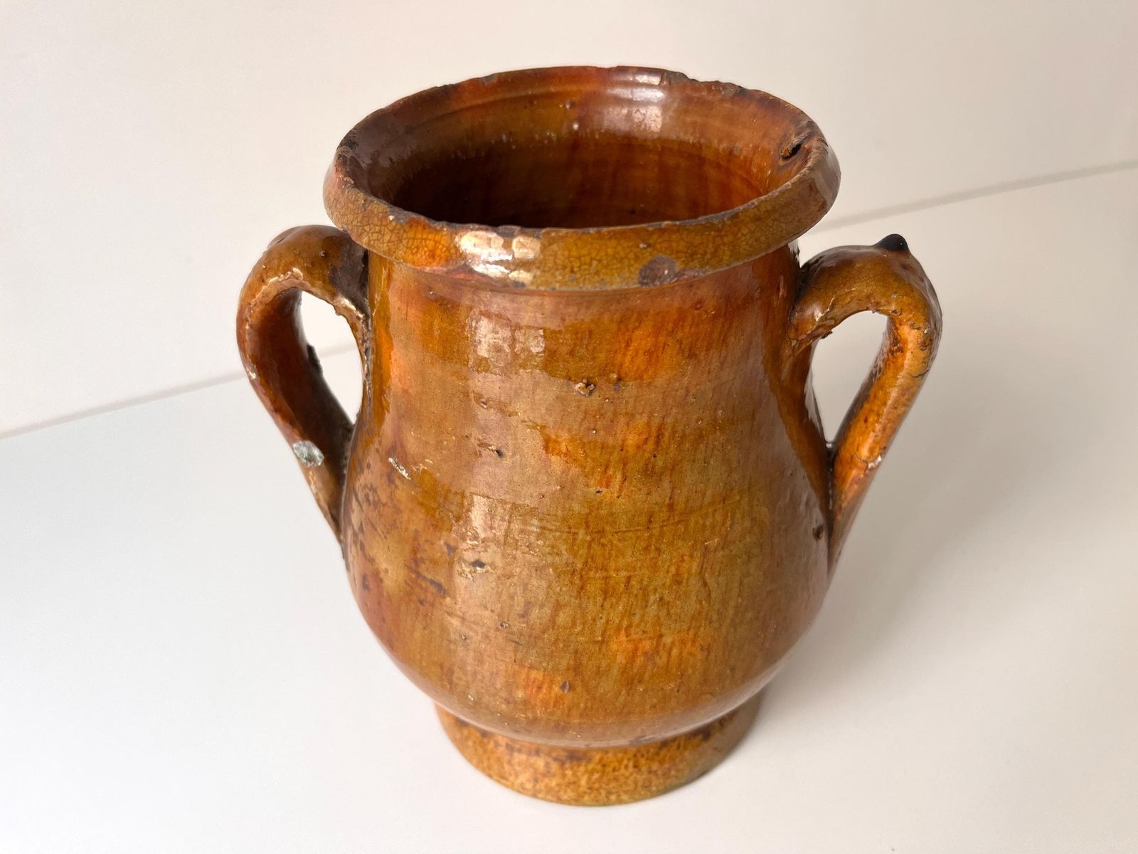 Antique French Terracotta Confit Pot, 19th Glazed Food Jar, Kitchen Decor photo vinterior