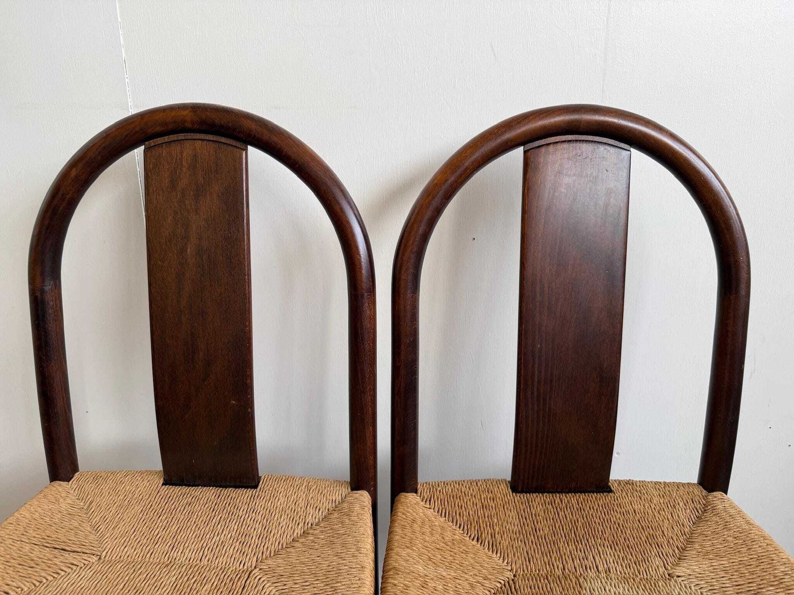 Pair Of Dark Brown Dining Chairs Rope Seat By Annig Sarian For Montina photo 170.0