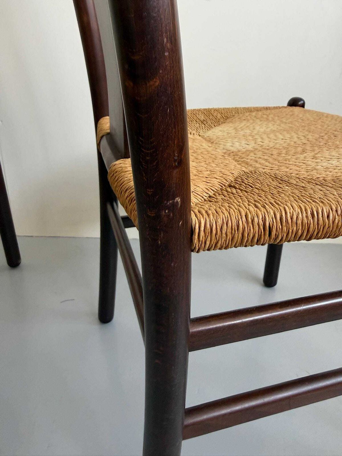 photo furniture Pair Of Dark Brown Dining Chairs Rope Seat By Annig Sarian For Montina