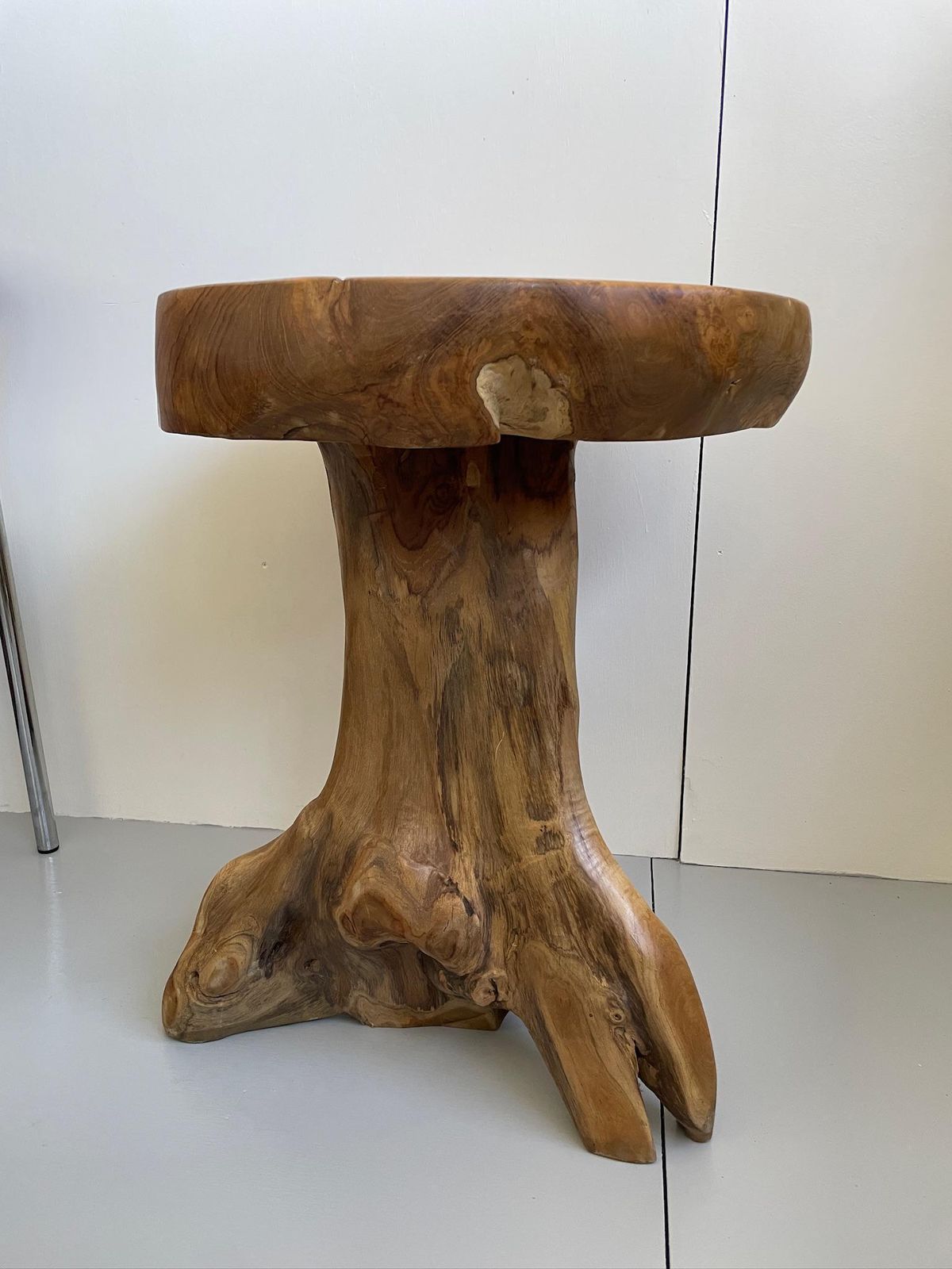 Large Chunky Natural Wooden Tree Root Side Table With Thick Solid Top photo vinterior