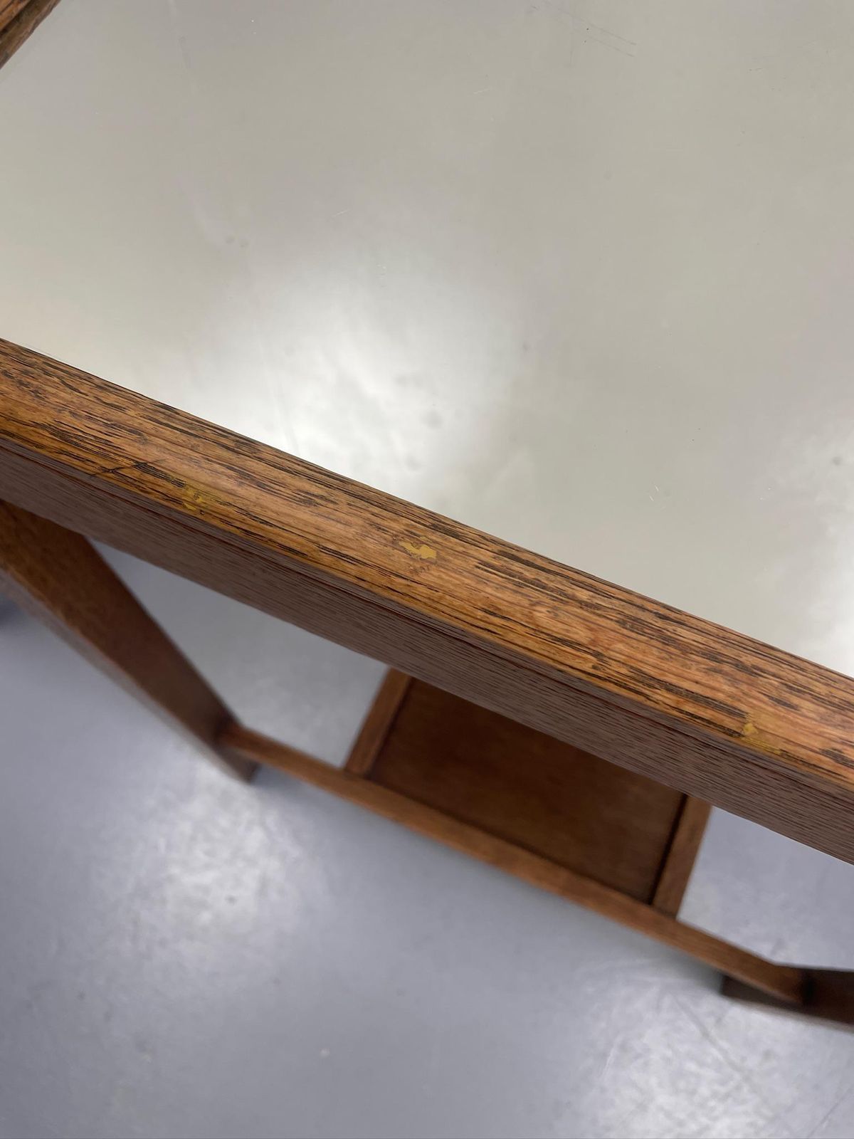 Utility Cc41 Oak Mid Century Modernist Side Table With Mirrored Top photo vinterior