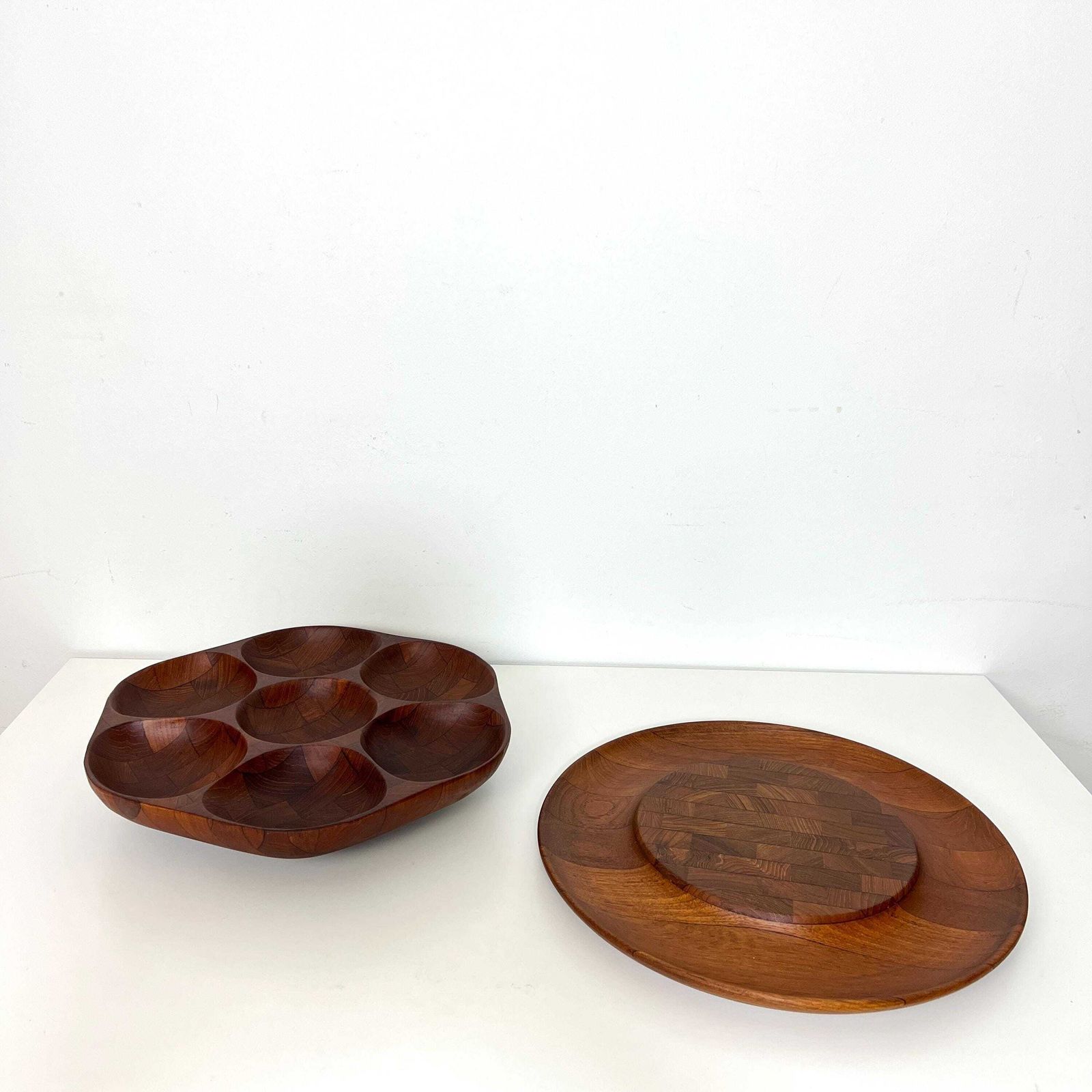 75.0 Mid Century Teak Lazy Susan & Cheese Board, Vintage Retro Nibble Plate photo