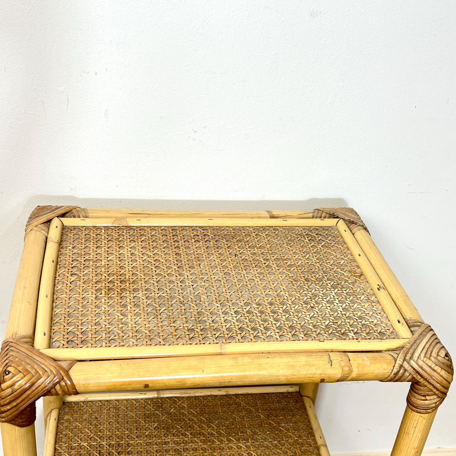 Rattan Bamboo Cane Bedside Table With Drawer, Boho Retro Tiki photo buy