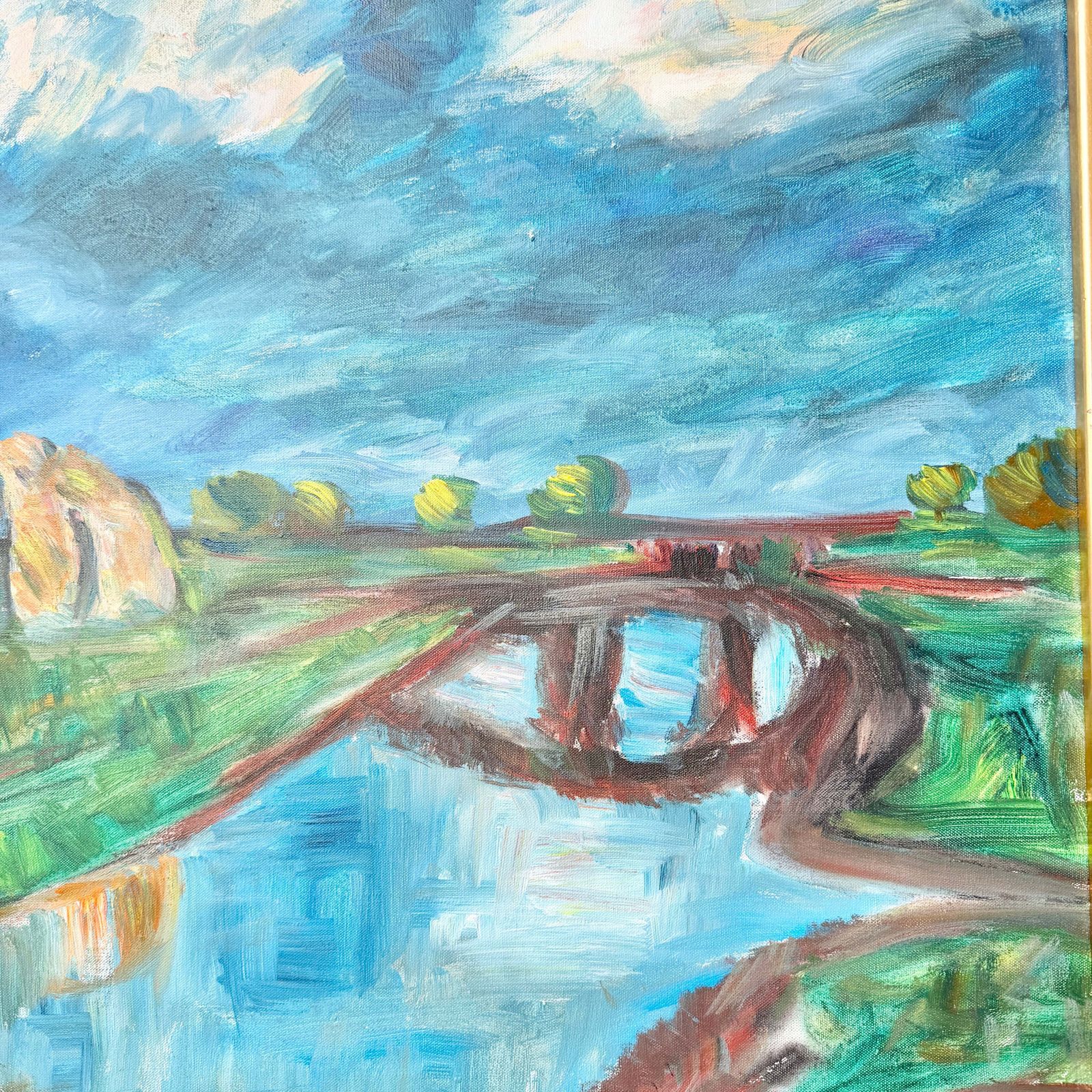 Bridge Over Quiet Waters. Vintage Zweeds olieschilderij van Yrjö Edelmann. photo for sale