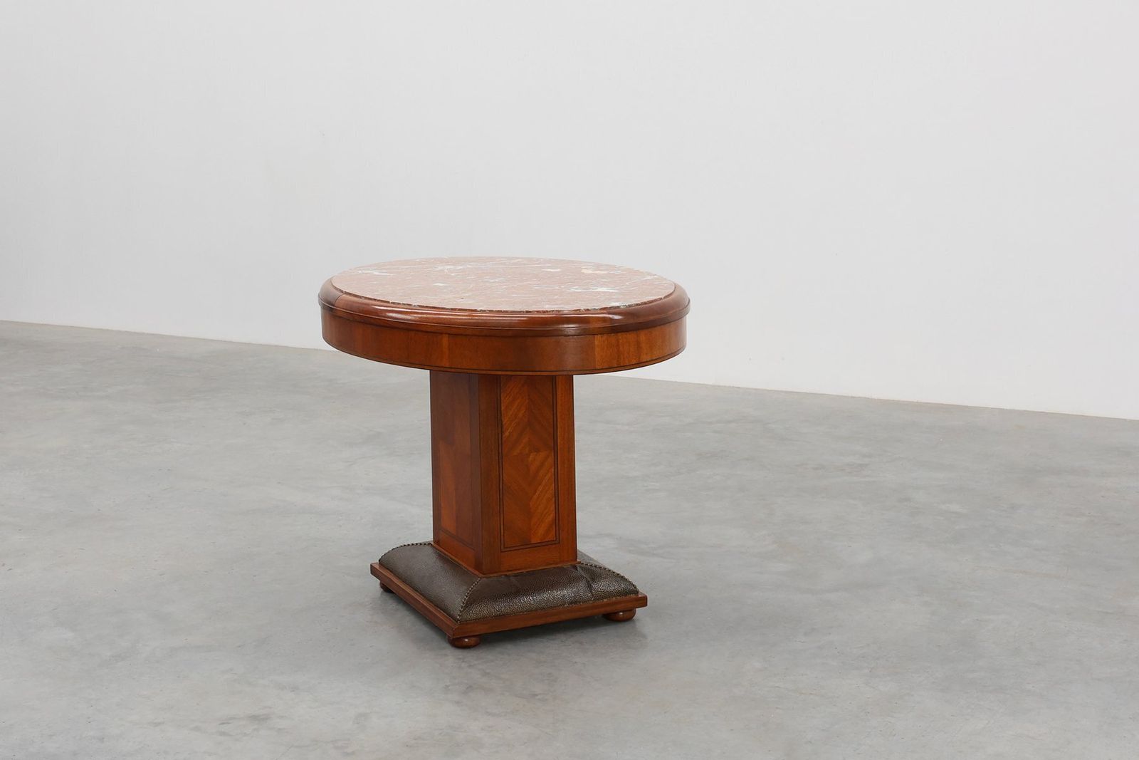 Art Deco Oval Side Table In Walnut With Marble Top From De Coene, Belgium, 1925 photo vintage