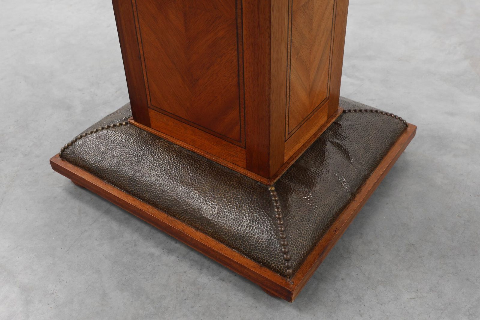 photo for sale Art Deco Oval Side Table In Walnut With Marble Top From De Coene, Belgium, 1925