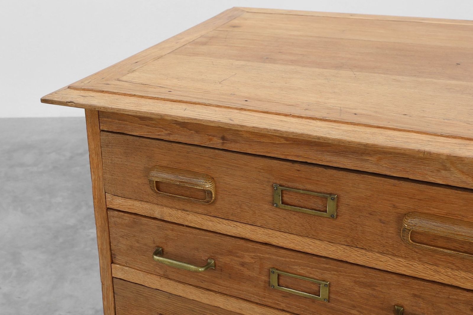 photo buy Industrial Oak Filing Cabinet With Brass Handles, United Kingdom, 1920s