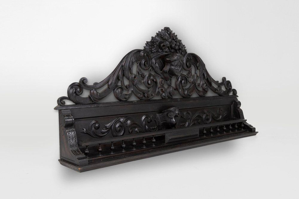 Baroque Carved Black Wooden Sculptured Shelf, France, 1850s photo for sale