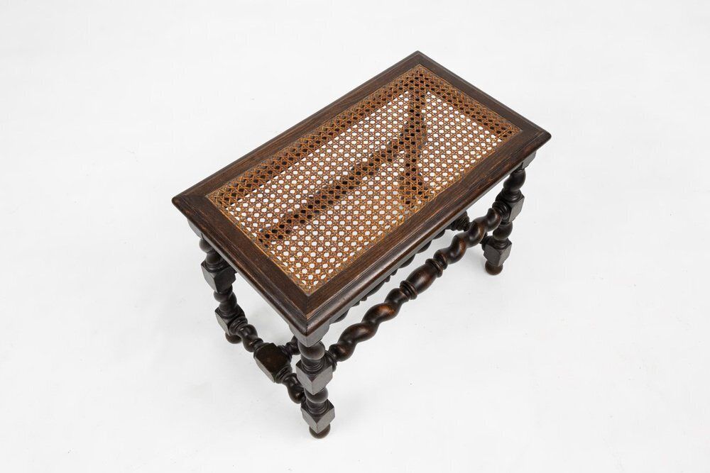 French Wooden Stool With Rattan Top, 1880s photo 1868.0