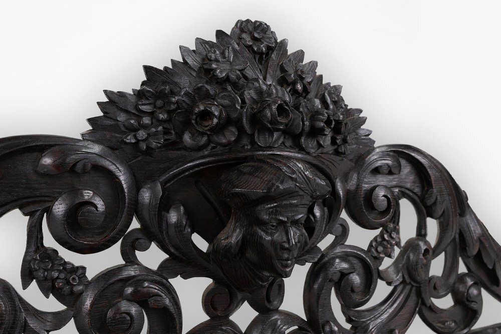 Baroque Carved Black Wooden Sculptured Shelf, France, 1850s photo 2489.0