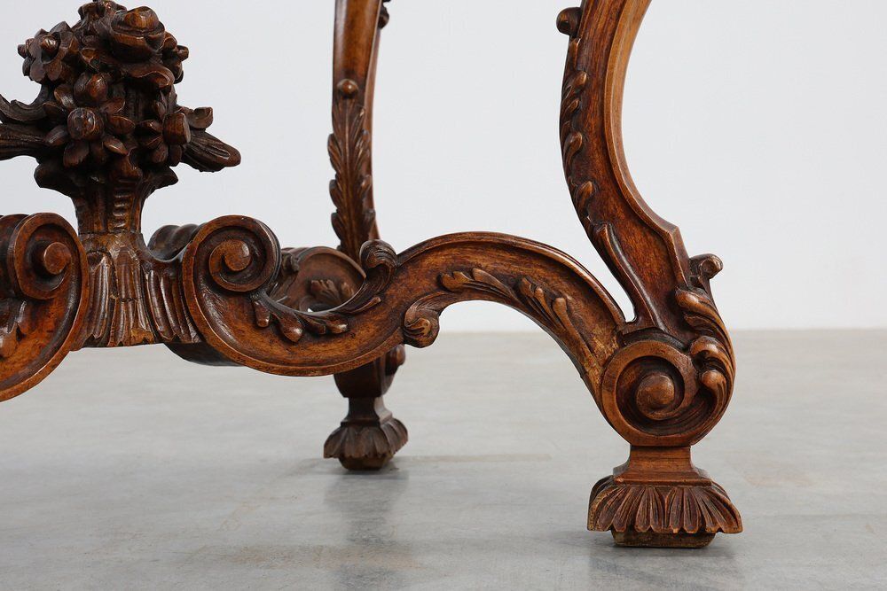 photo buy Napoleon III Style Carved Walnut Side Table With Ardune Top, France, 1900s