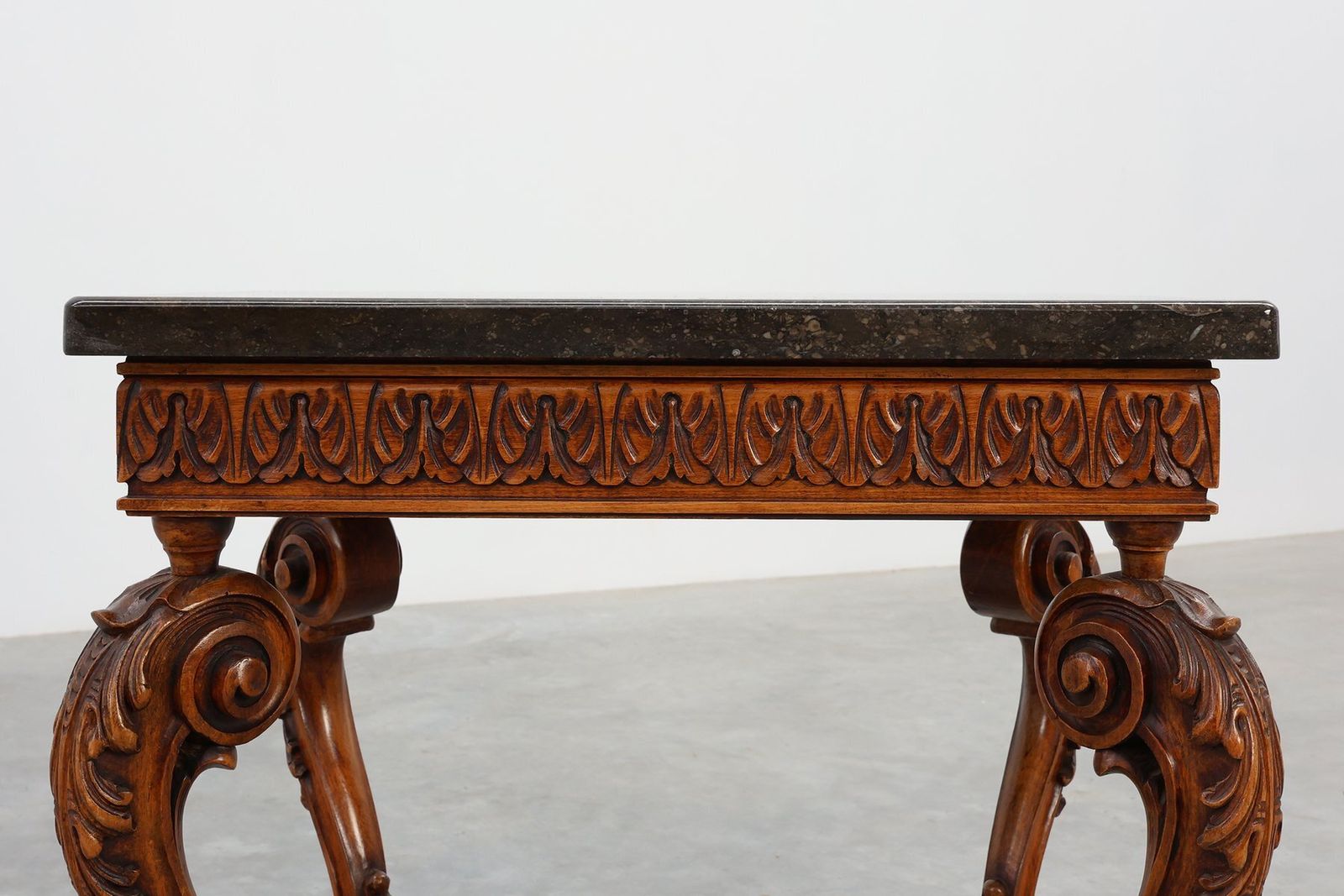 Napoleon III Style Carved Walnut Side Tables With Bluestone Tops, 1890s, Set Of 2 photo buy