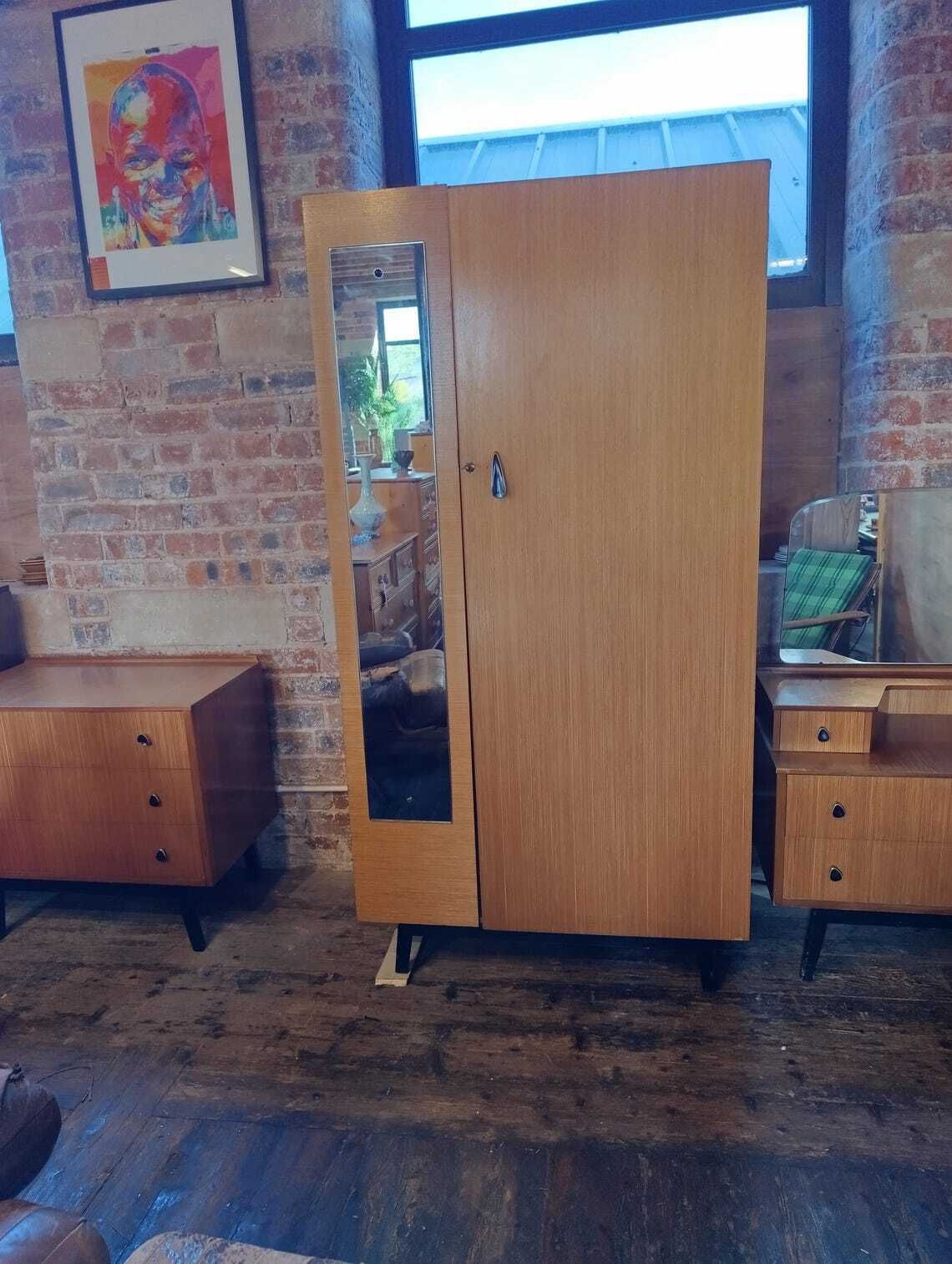 Austinsuite Mid Century Teak Wardrobe With Full Length Mirror 1960s British Modern