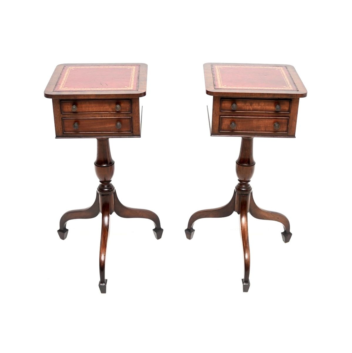 Pair Of Antique Mahogany Leather Top Side Tables photo furniture