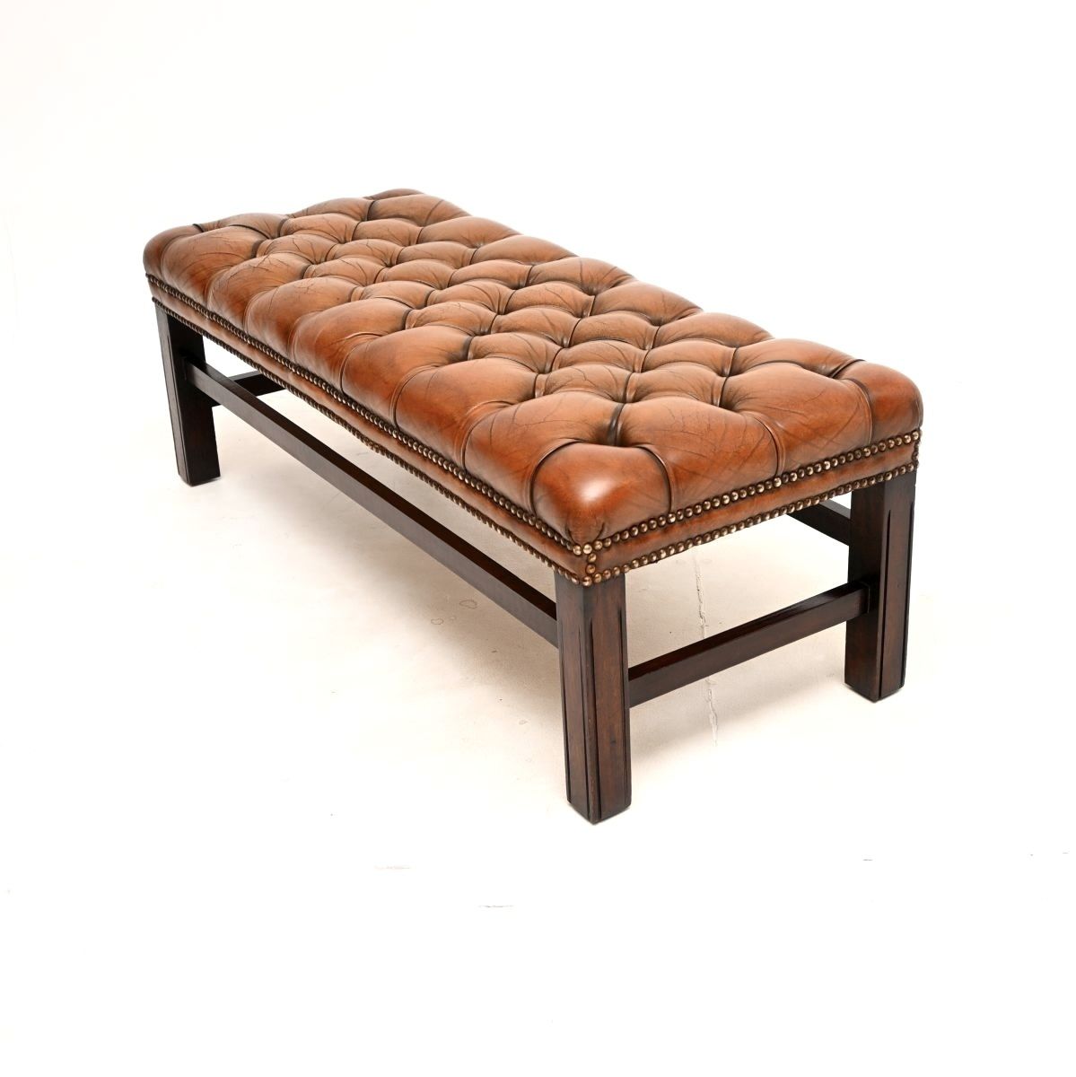 Antique Leather And Mahogany Stool / Bench photo for sale
