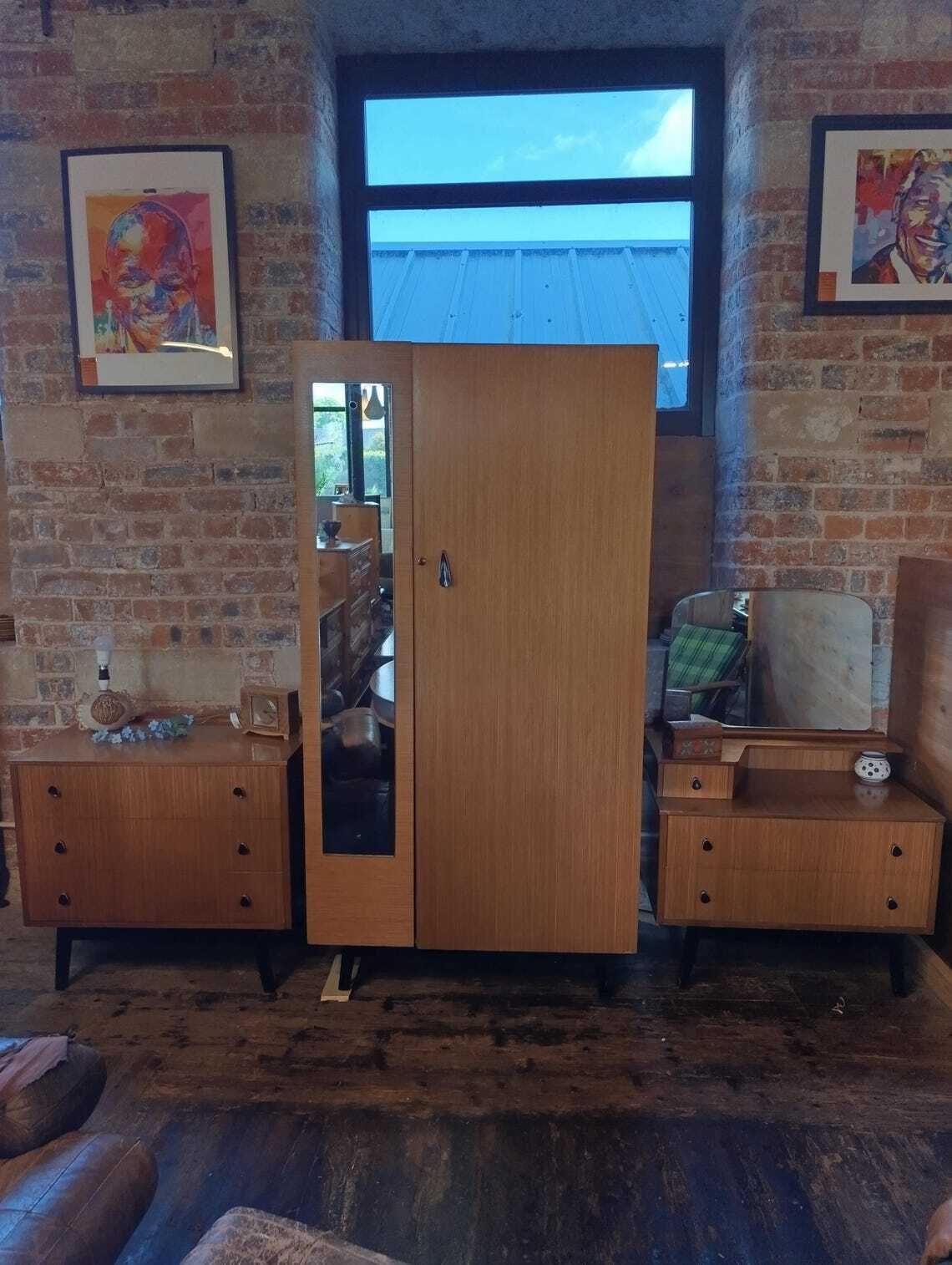 Austinsuite Mid Century Teak Bedroom Suite Wardrobe Dressing Table  Chest 1960s British Modern