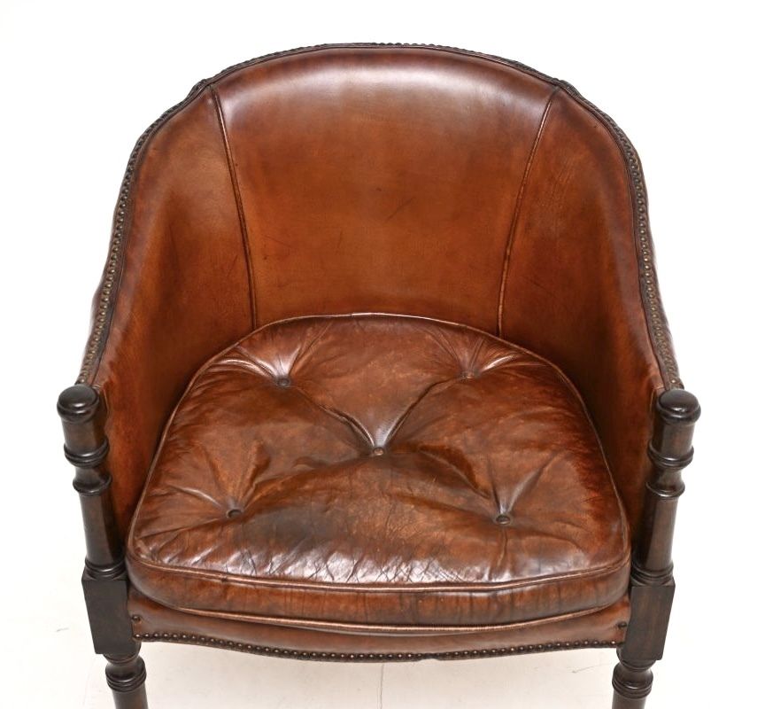Antique Leather And Mahogany Armchair / Desk Chair photo Furniture
