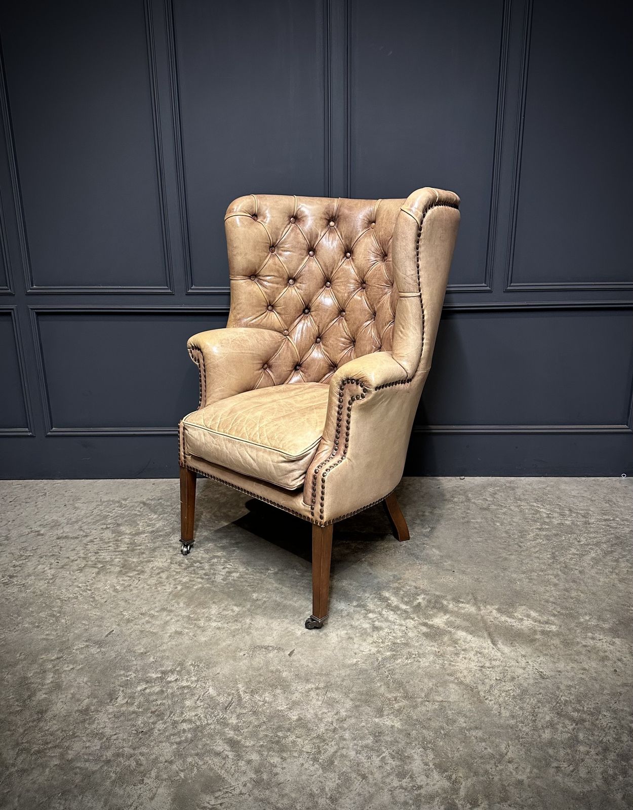 Buttoned Leather Porters Wing Chair photo Furniture
