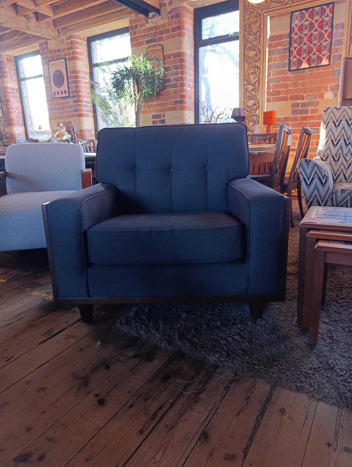 G Plan Vintage Agatha Armchair In Blue Fabric With Walnut Frame photo 750.0