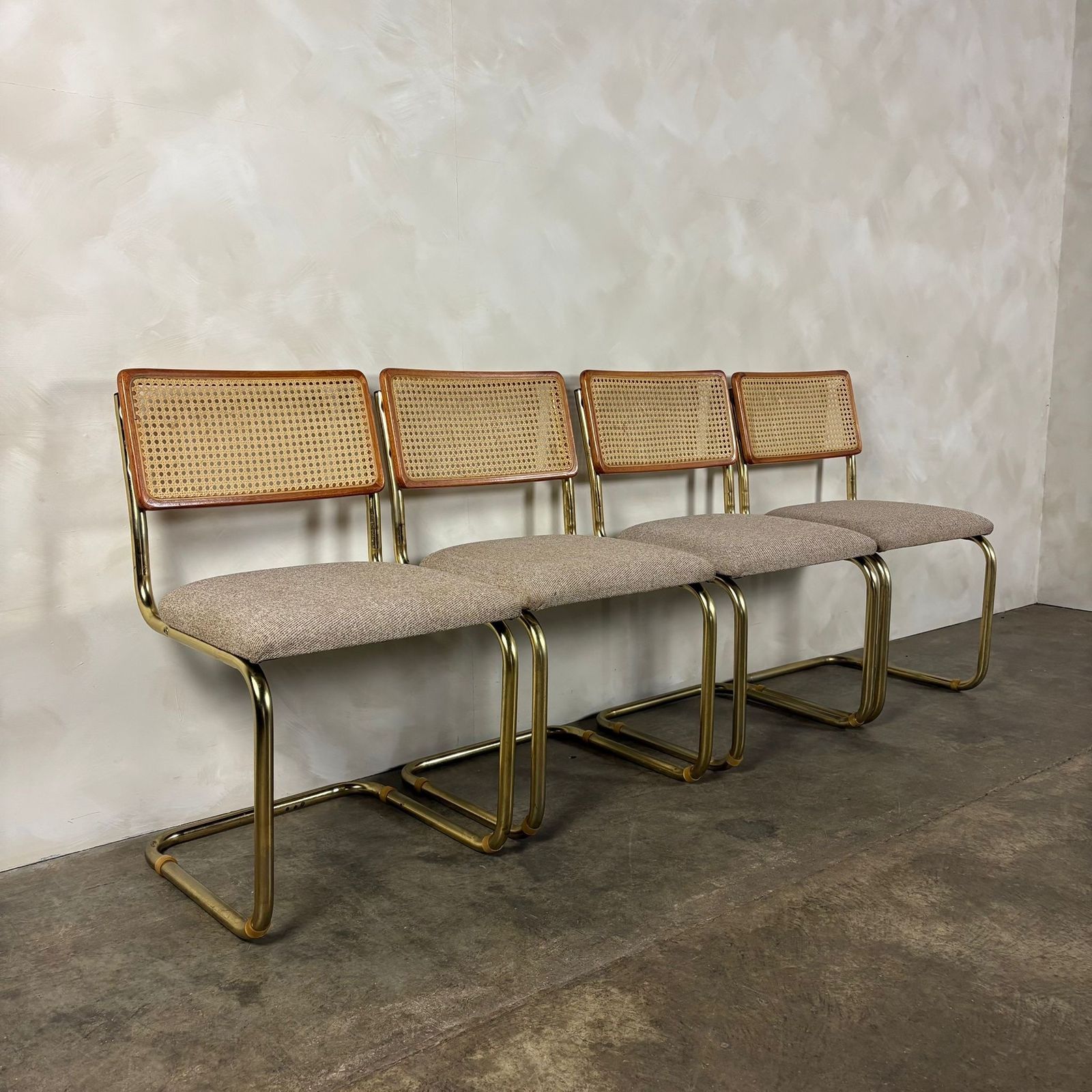Four Marcel Breuer Cesca Brass & Beech Dining Chairs Mid Century Retro Mcm