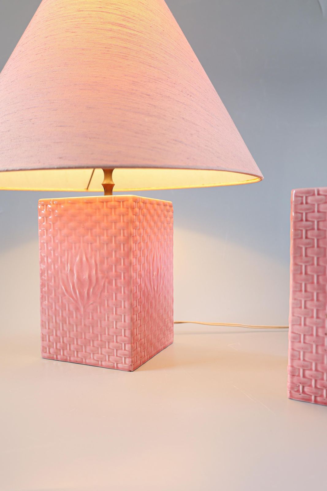 Italian Pink Ceramic Table Lamps, 1970s, Set Of Two photo 356.0