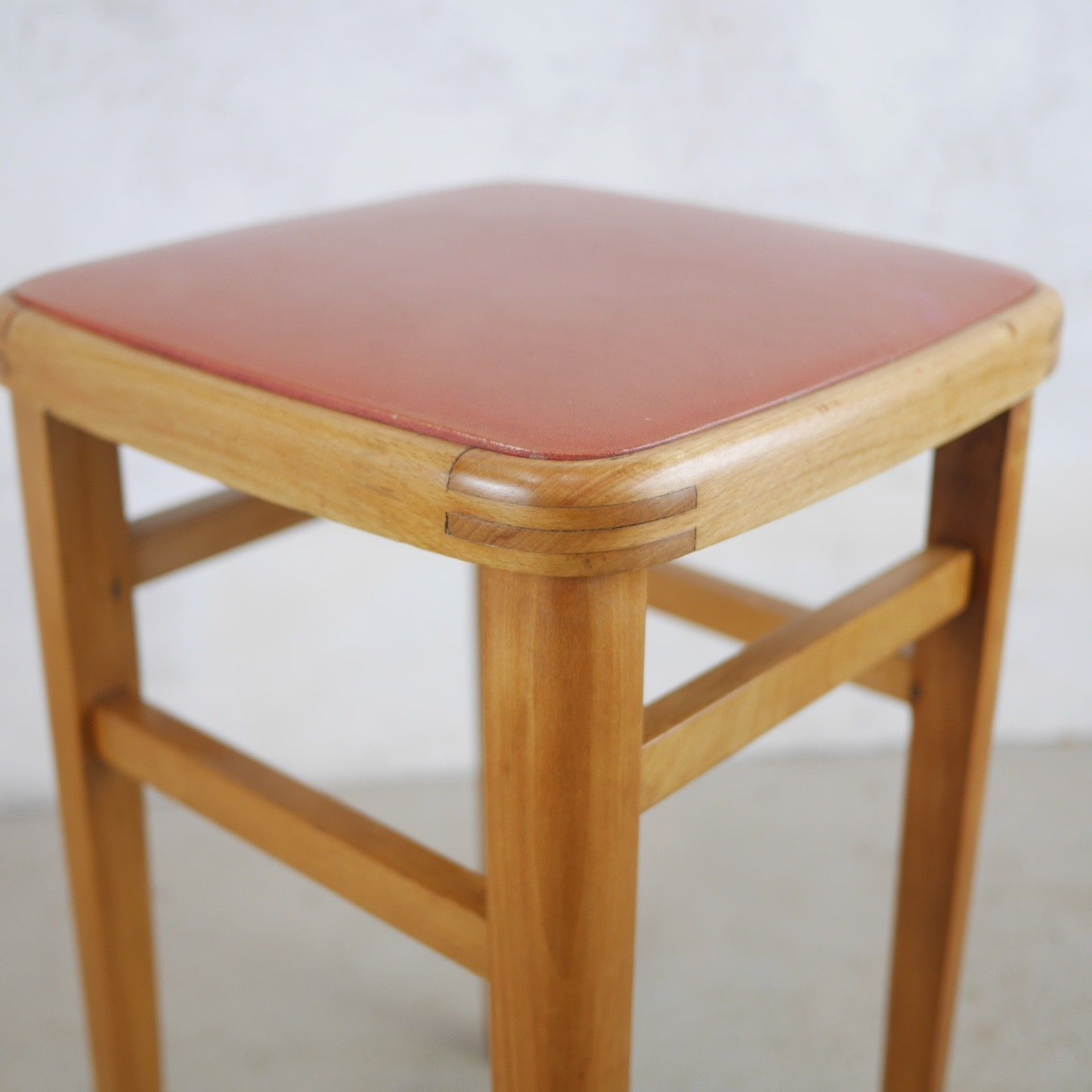Vintage Mid Century 50s Beech & Leatherette Stool #103213 photo furniture