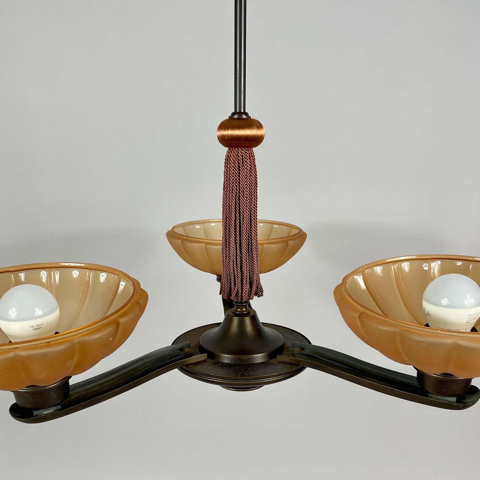 Art Deco Bronze & Havanna Glass Chandelier, Böhlmarks, Sweden 1930s photo Lighting