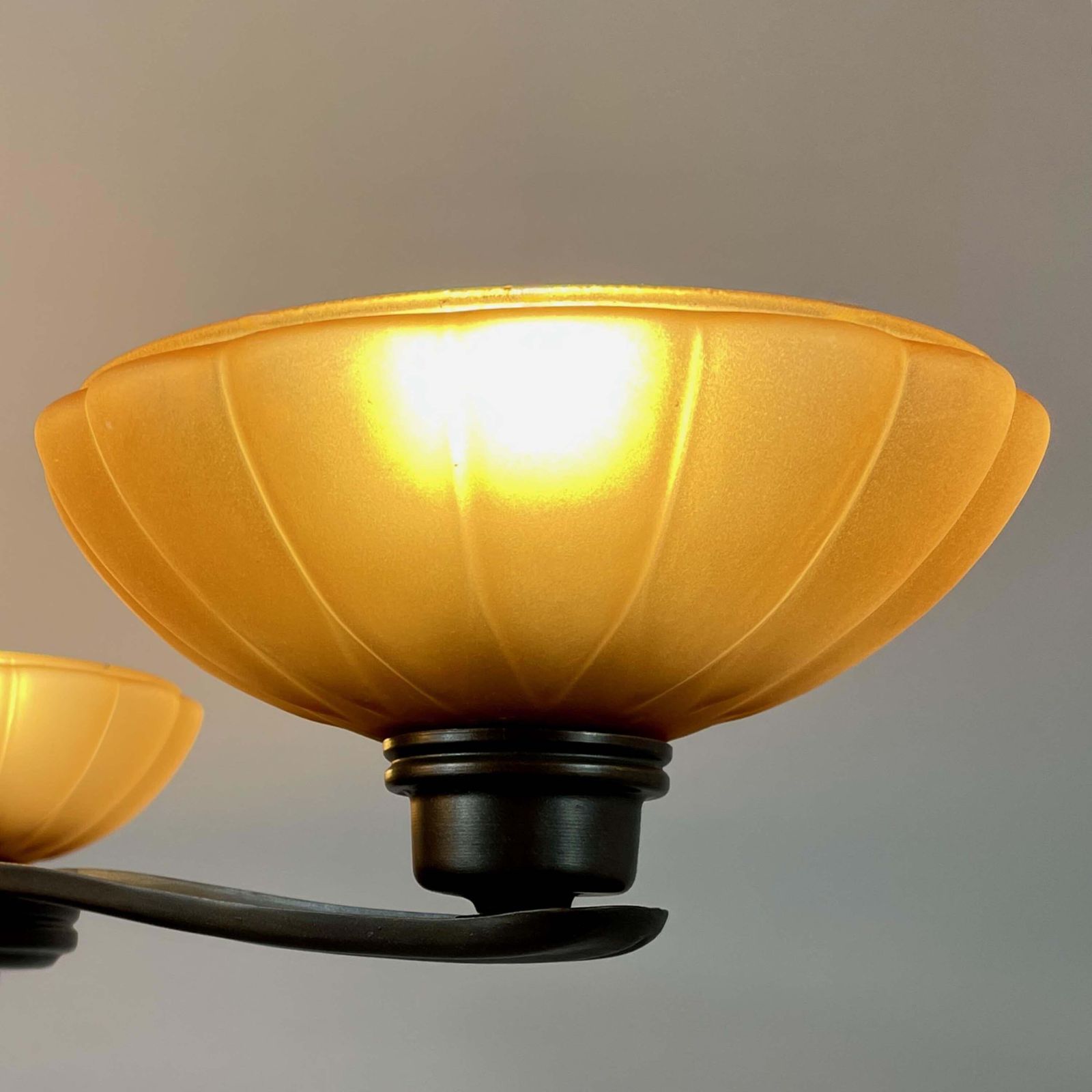 Art Deco Bronze & Havanna Glass Chandelier, Böhlmarks, Sweden 1930s photo vintage