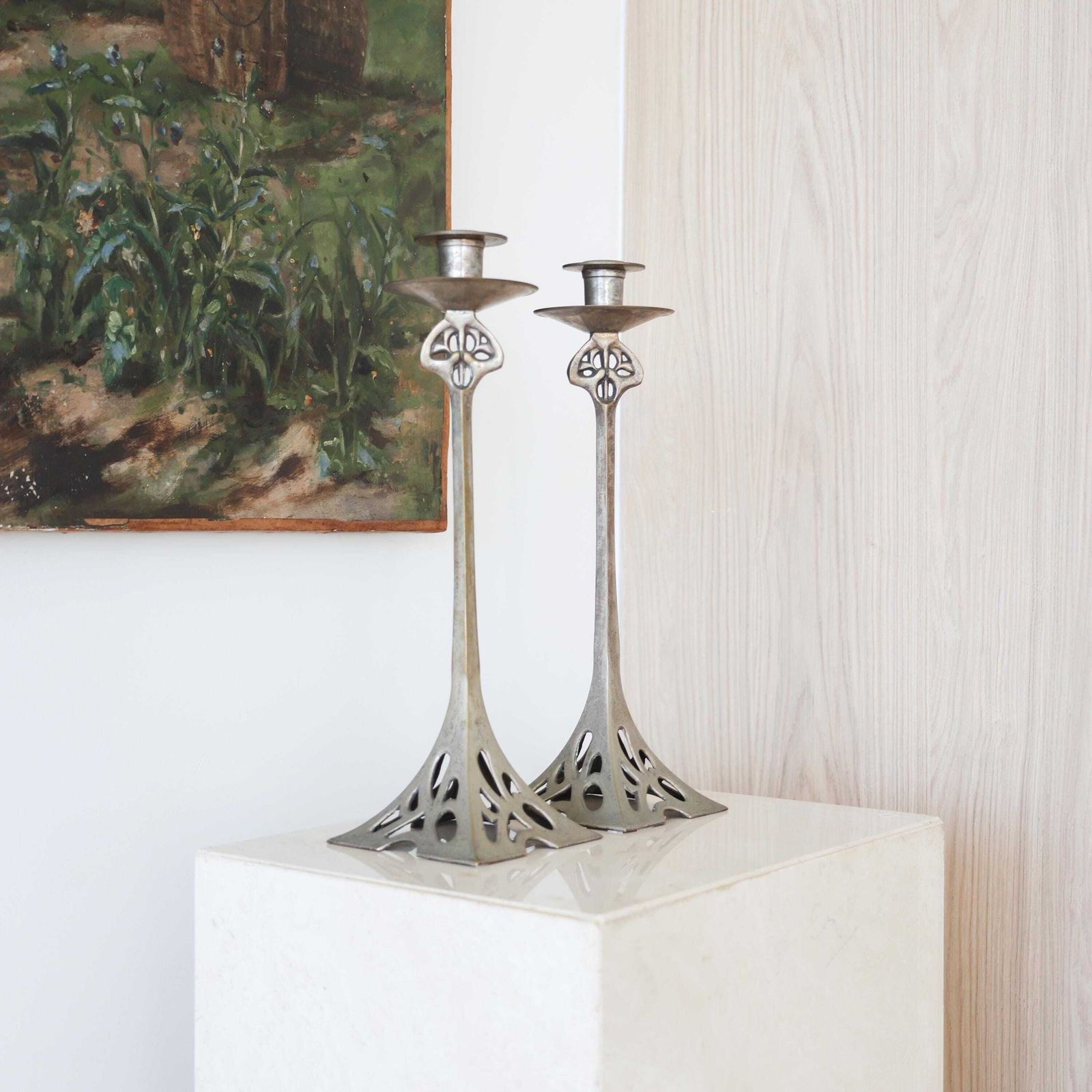 Set Art Nouveaukaarsenhouders, Jaren 1920. photo Woonaccessoires