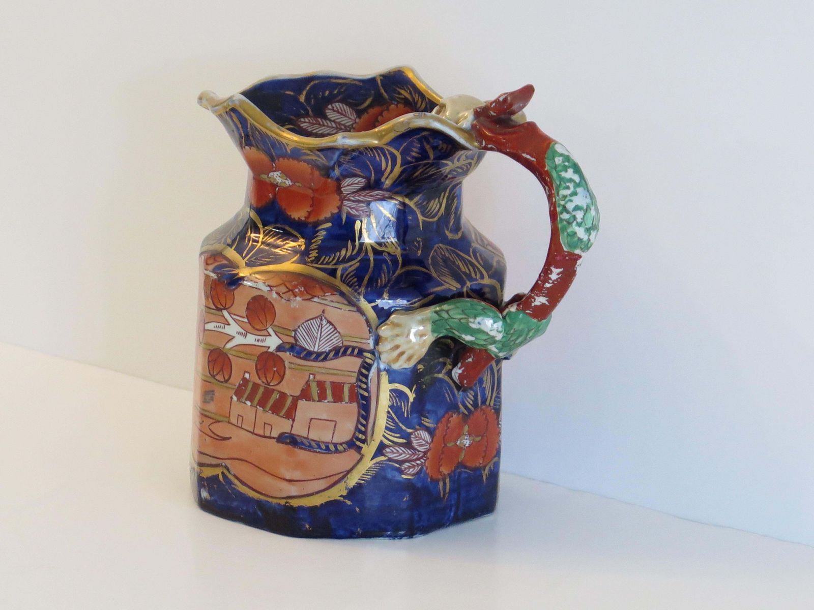Mason's Ironstone Large Jug Or Pitcher In School House Pattern, Circa 1820 photo for sale