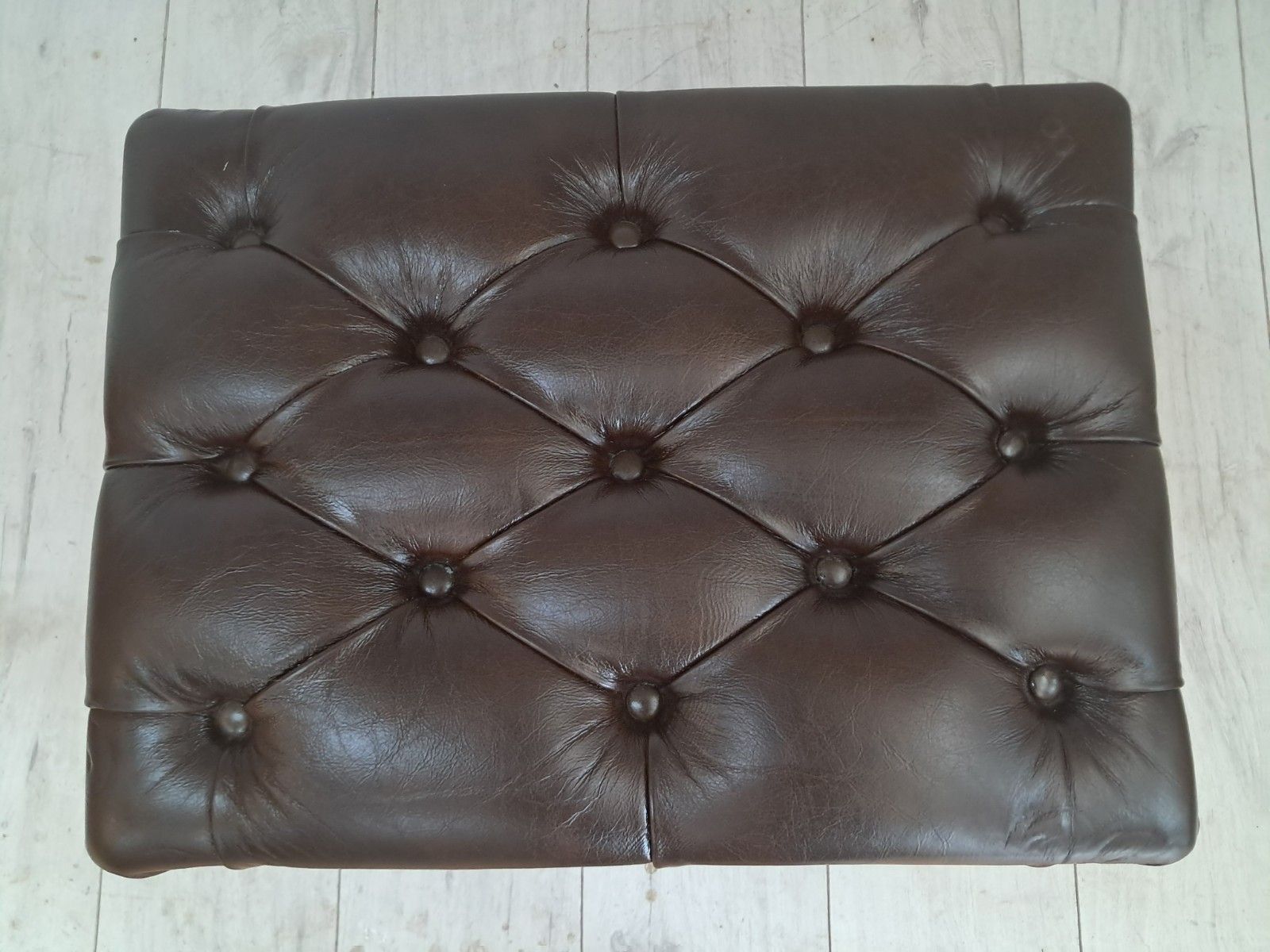 Vintage Chesterfield Brown Footstool Buttoned Leather Foot Stool 1980 photo for sale