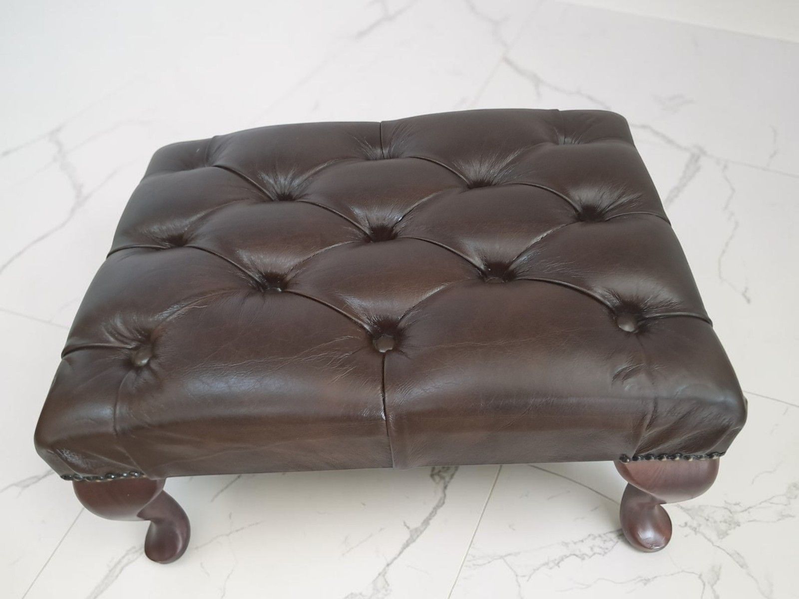 Vintage Chesterfield Brown Footstool Buttoned Leather Foot Stool 1980 photo buy
