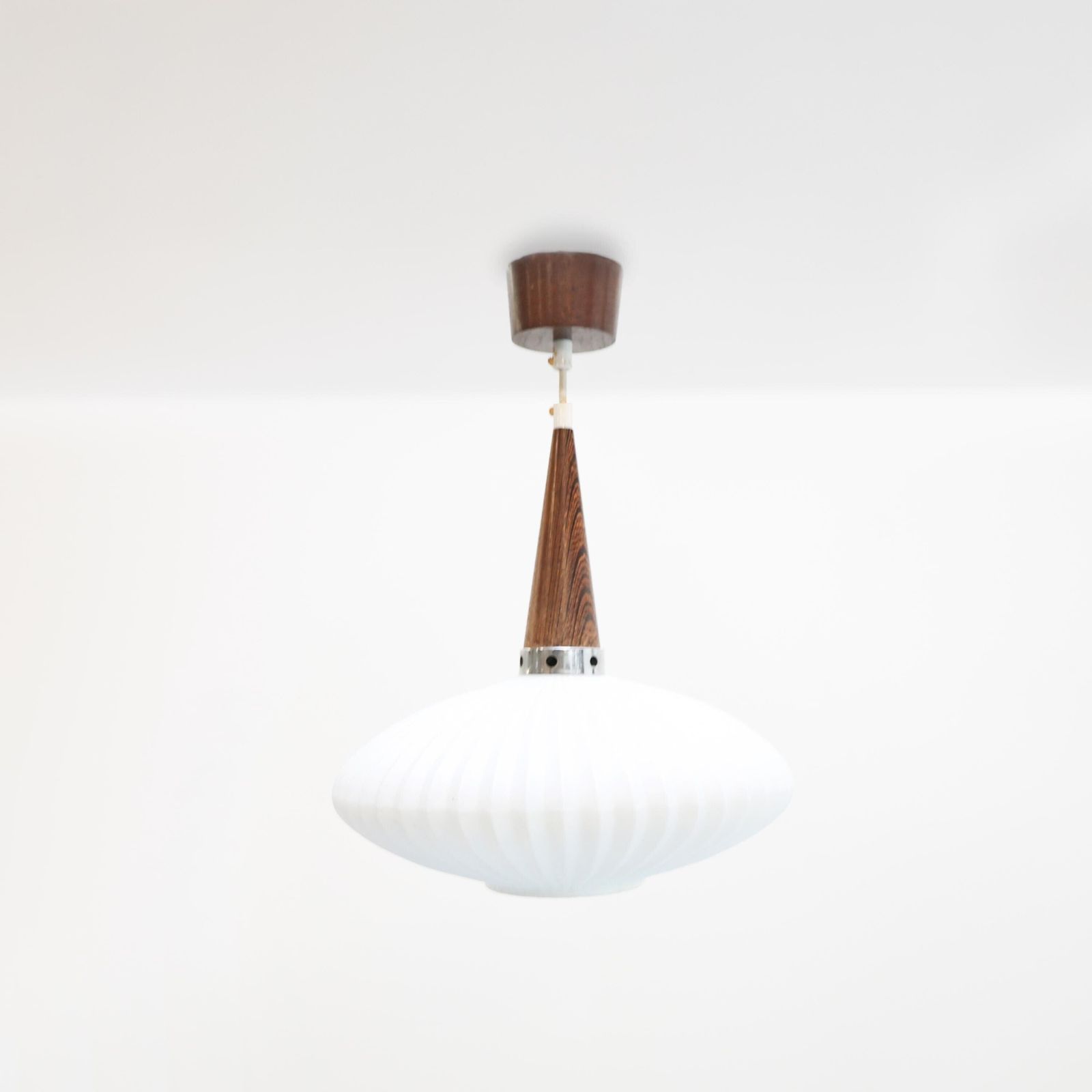 Mid Century Scandinavian Pendant Light, Wenge With Opaline Shade, 1970s. photo for sale