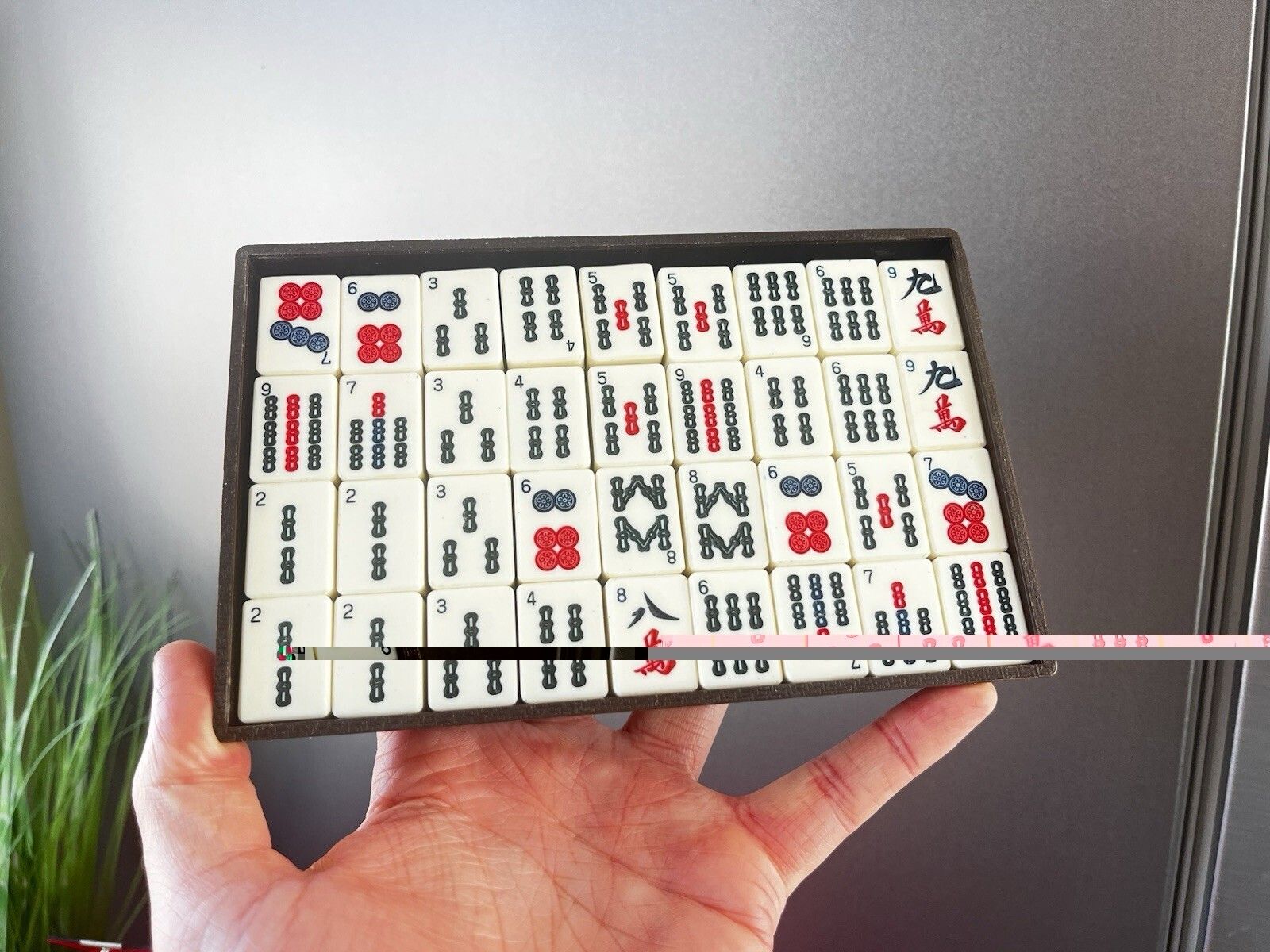 photo for sale Mid Century Mah Jong Cased Set Bamboo & Celluloid Tiles Complete Scoring Sticks