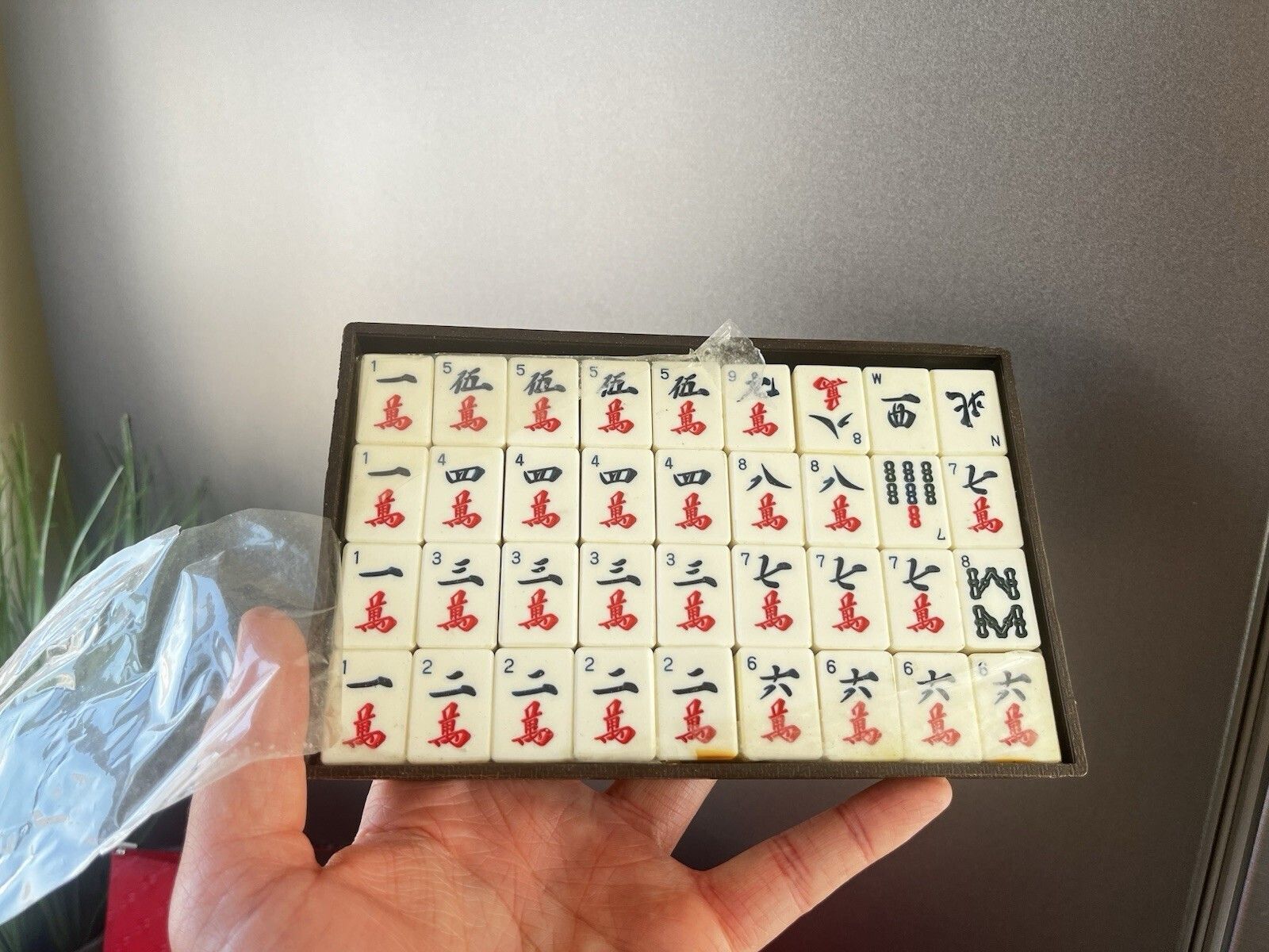 Home Decor Mid Century Mah Jong Cased Set Bamboo & Celluloid Tiles Complete Scoring Sticks photo